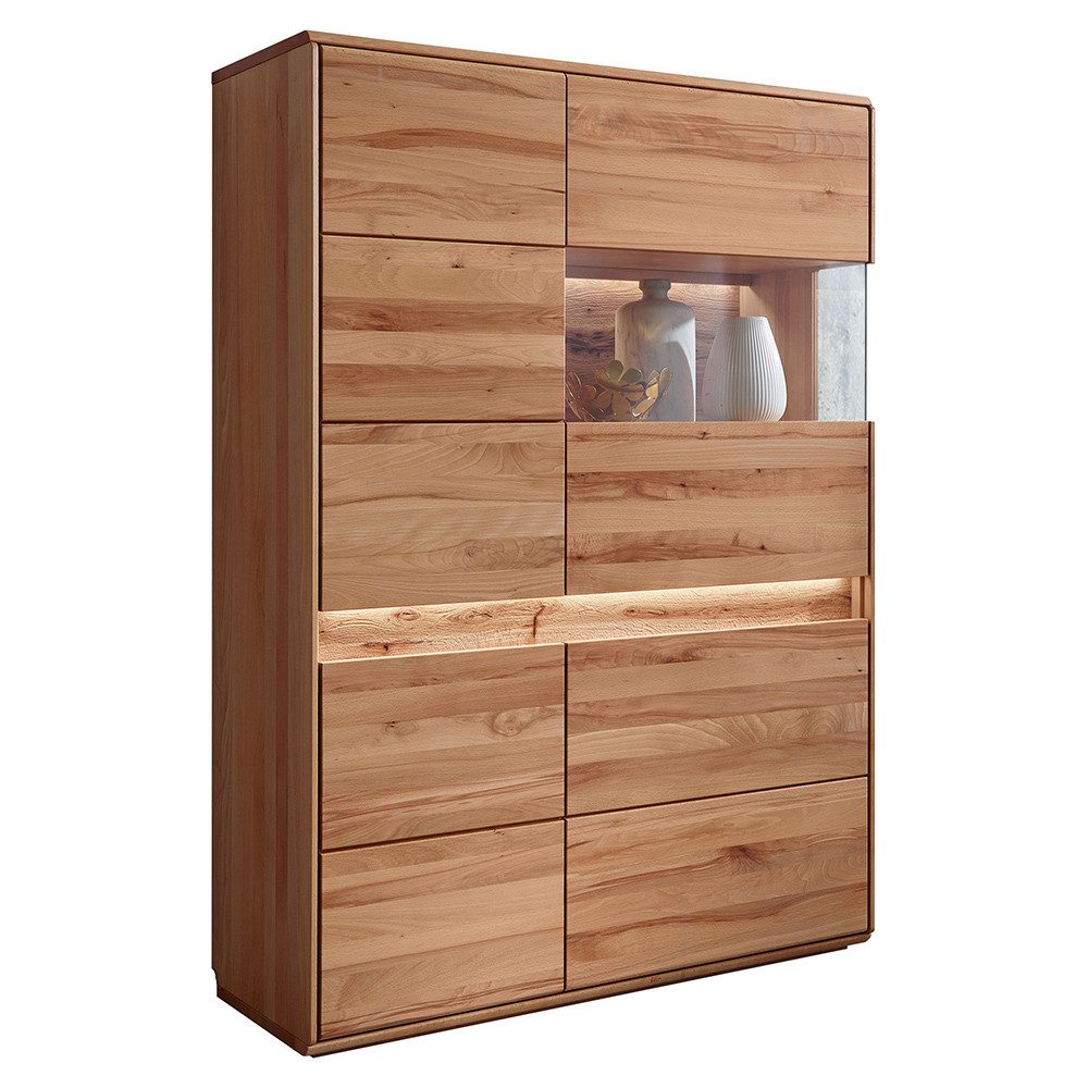 Lomadox Highboard WELLAND-69, 103 cm, Kernbuche massiv geölt mit LED-Beleuchtung, Türanschlag rechts