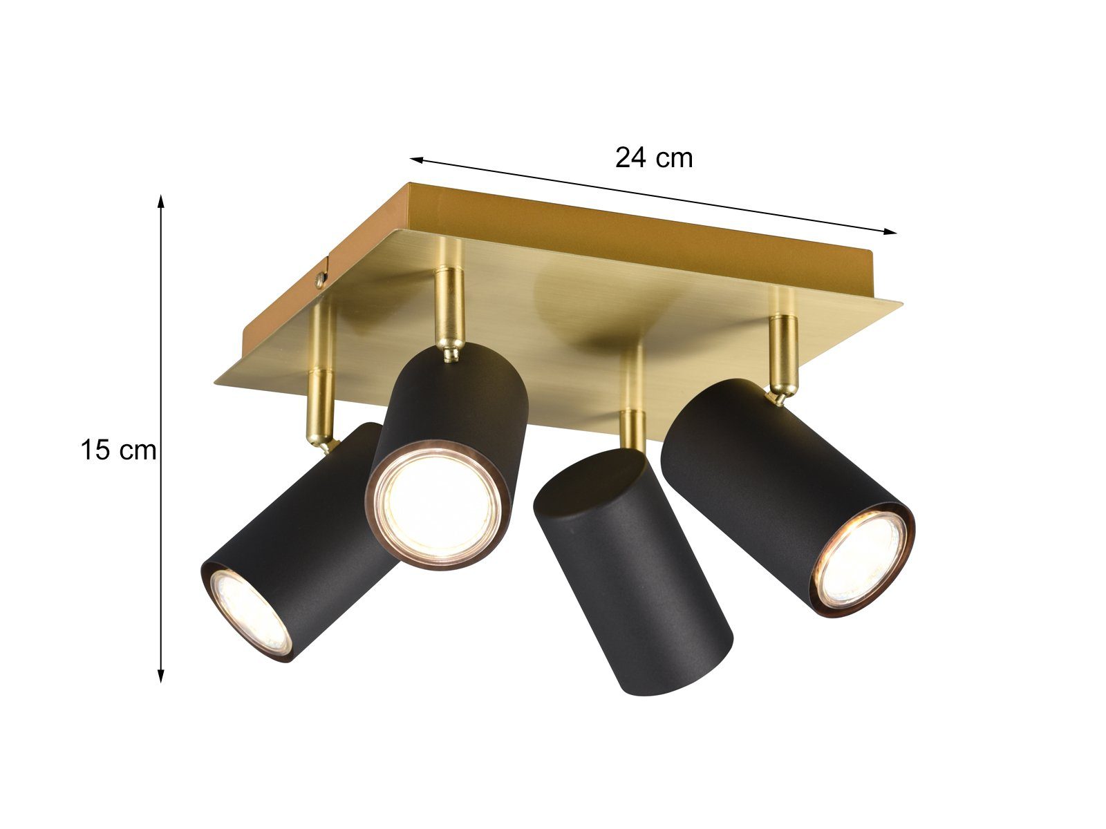TRIO Leuchten LED Deckenstrahler, Dimmfunktion, LED wechselbar, Warmweiß, kleine Decken-lampe innen, stylische Lichtspots Schwarz Gold-en, Ø24cm