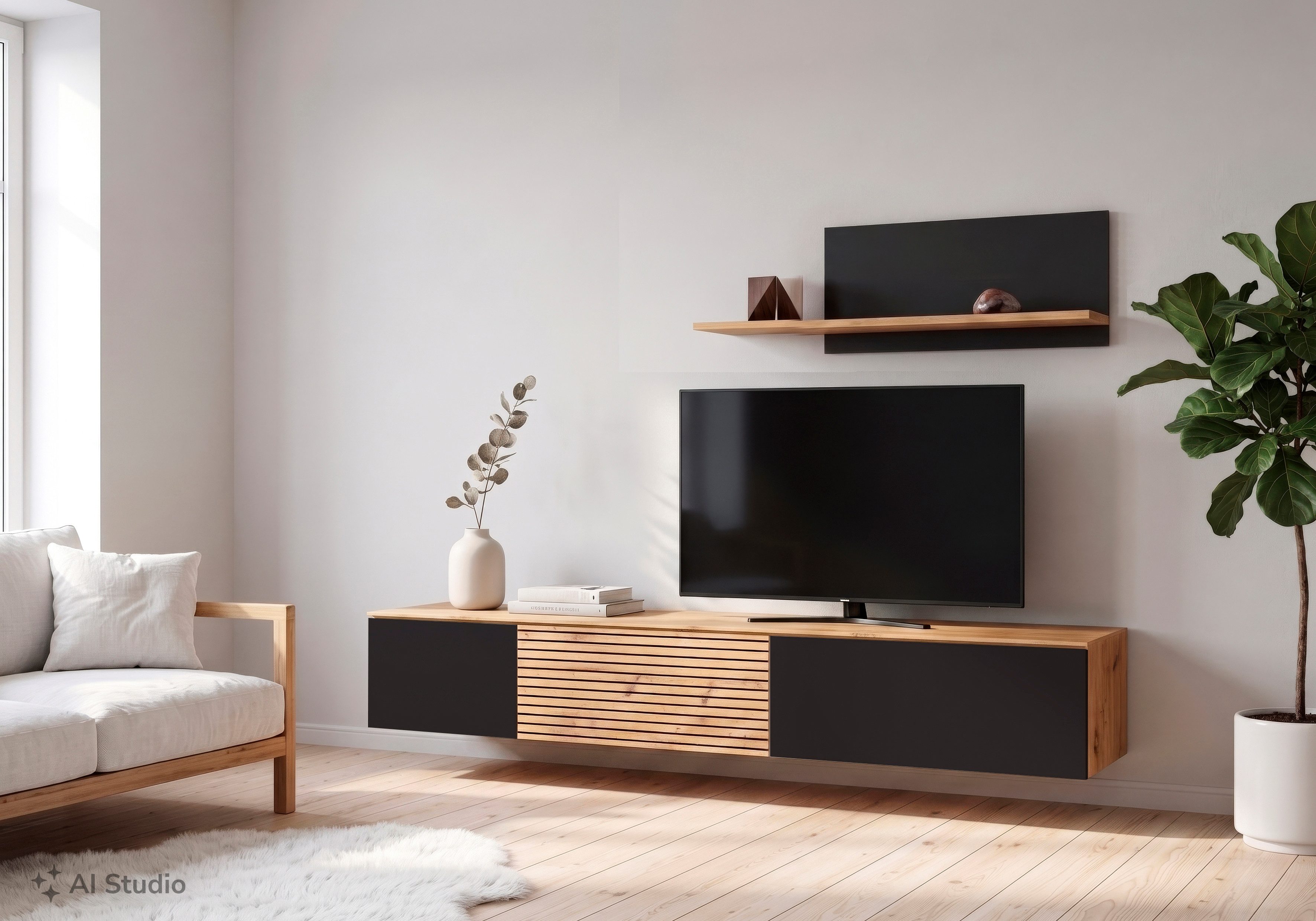OTTO home Wohnwand mit Lowboard und Paneel, modern, 200 cm breit, hängend und stehend montierbar, moderne Streifen