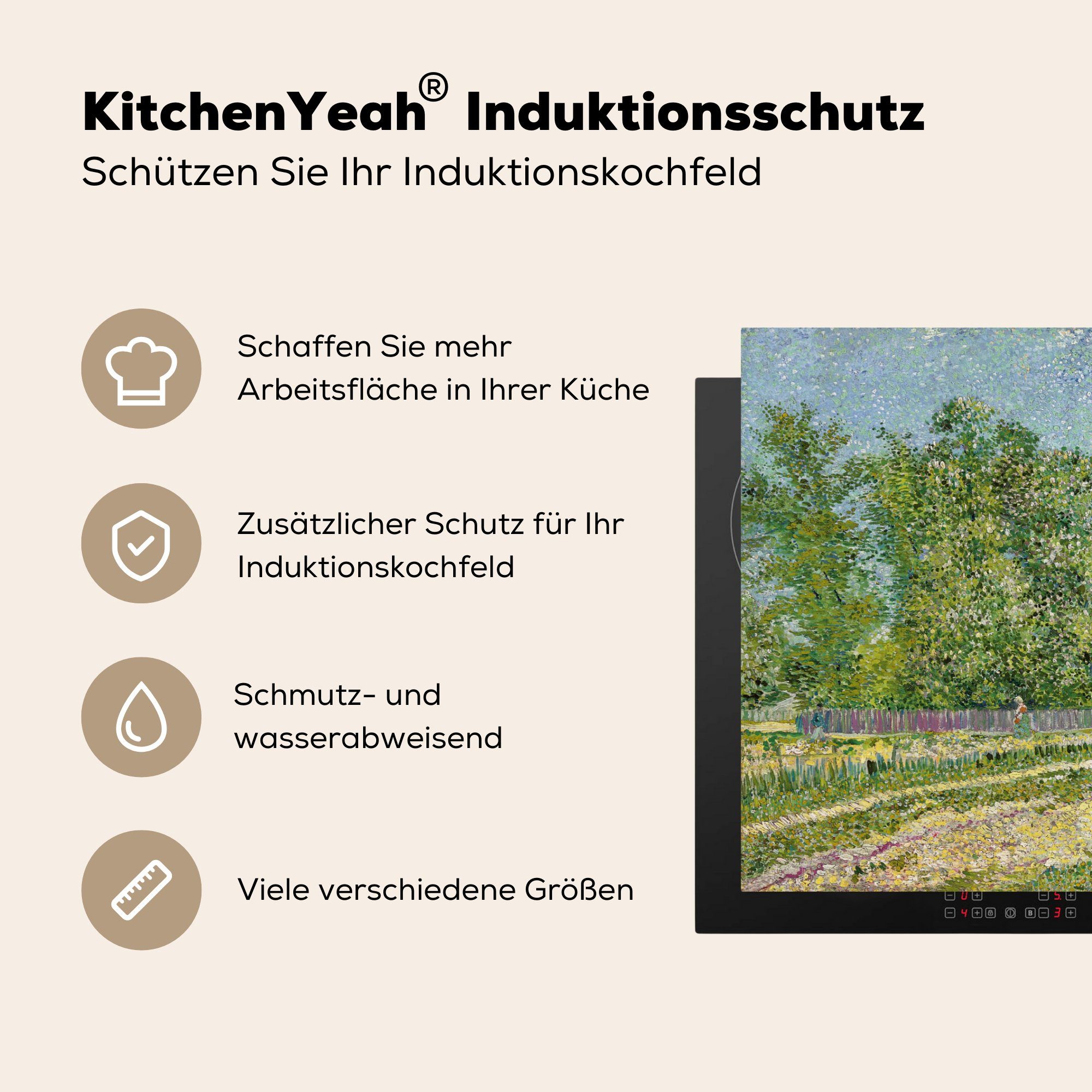 81x52 Induktionskochfeld für Vincent Herdblende-/Abdeckplatte Gogh, Vororte von Schutz küche, Ceranfeldabdeckung Paris cm, die - MuchoWow Vinyl, van (1 tlg),
