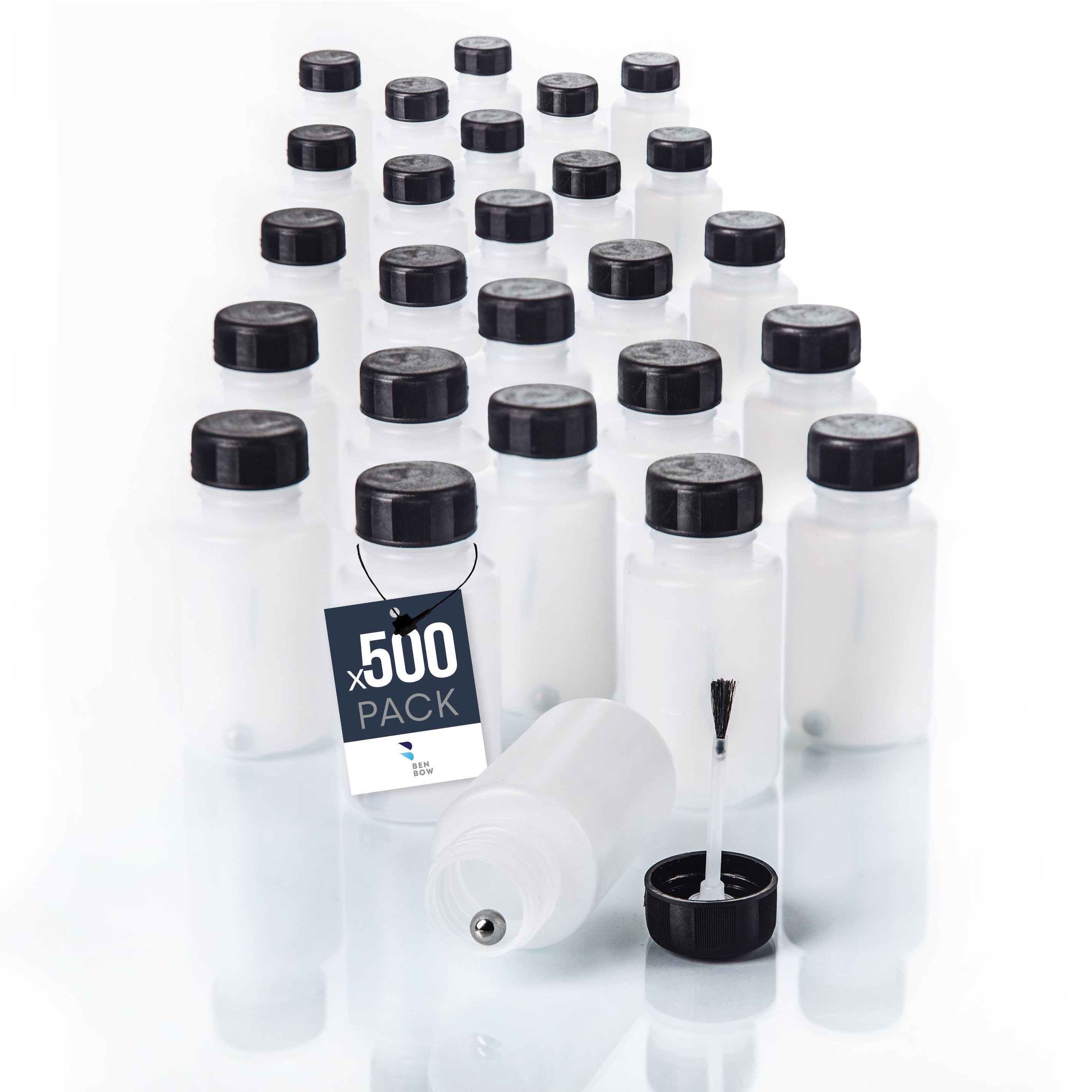 BENBOW Farbmischbehälter BenBow 50ml Kunststoffflasche mit Pinsel und Mischkugel, HDPE (500 St)