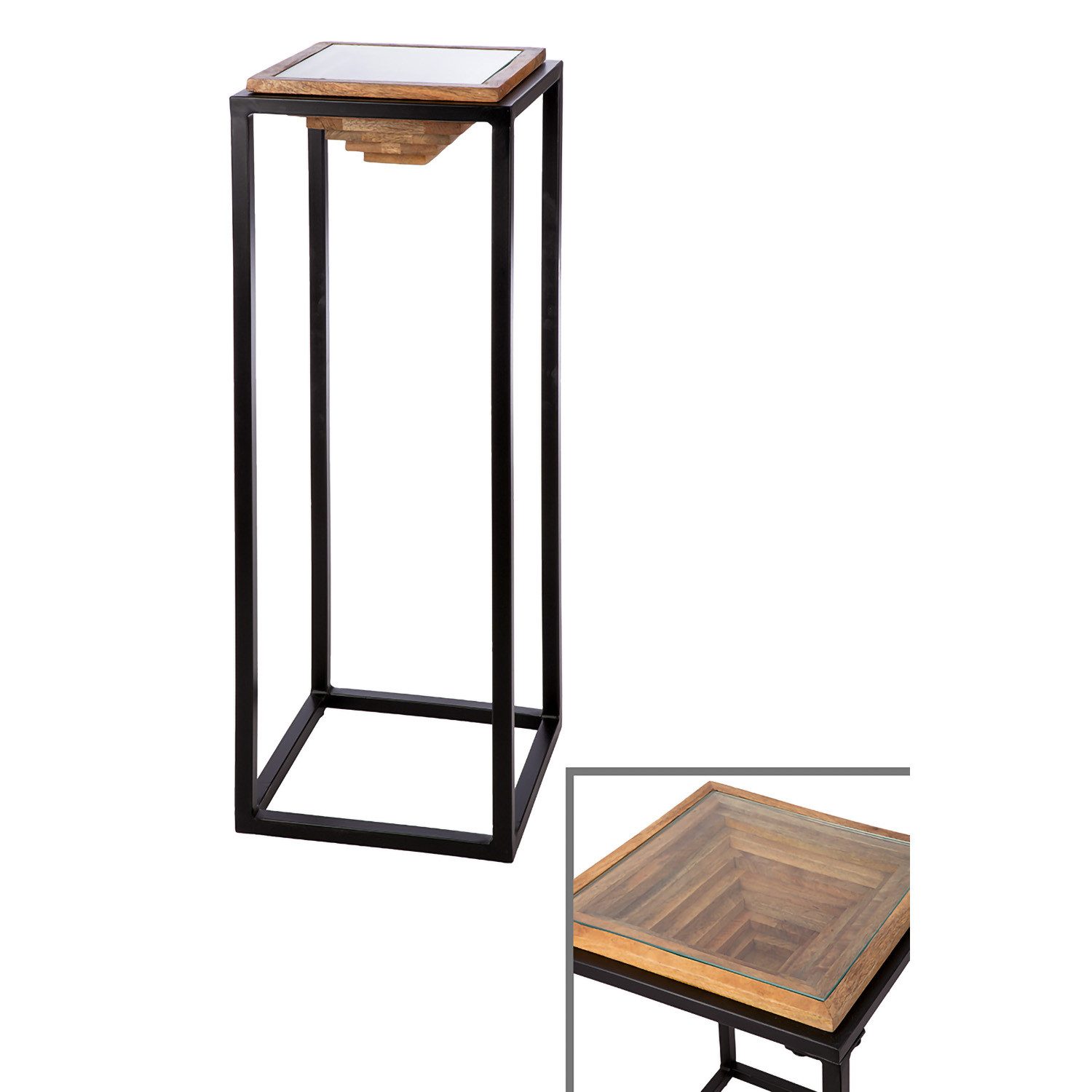 GILDE Dekosäule MOOREA - Deko-Säule aus Mangoholz und Glas - H. 91cm x B. 30cm (1xDeko-Säule, 1 Stück), Tisch - Glastisch - Dekoration - Abstelltisch - Ablage - Hingucker