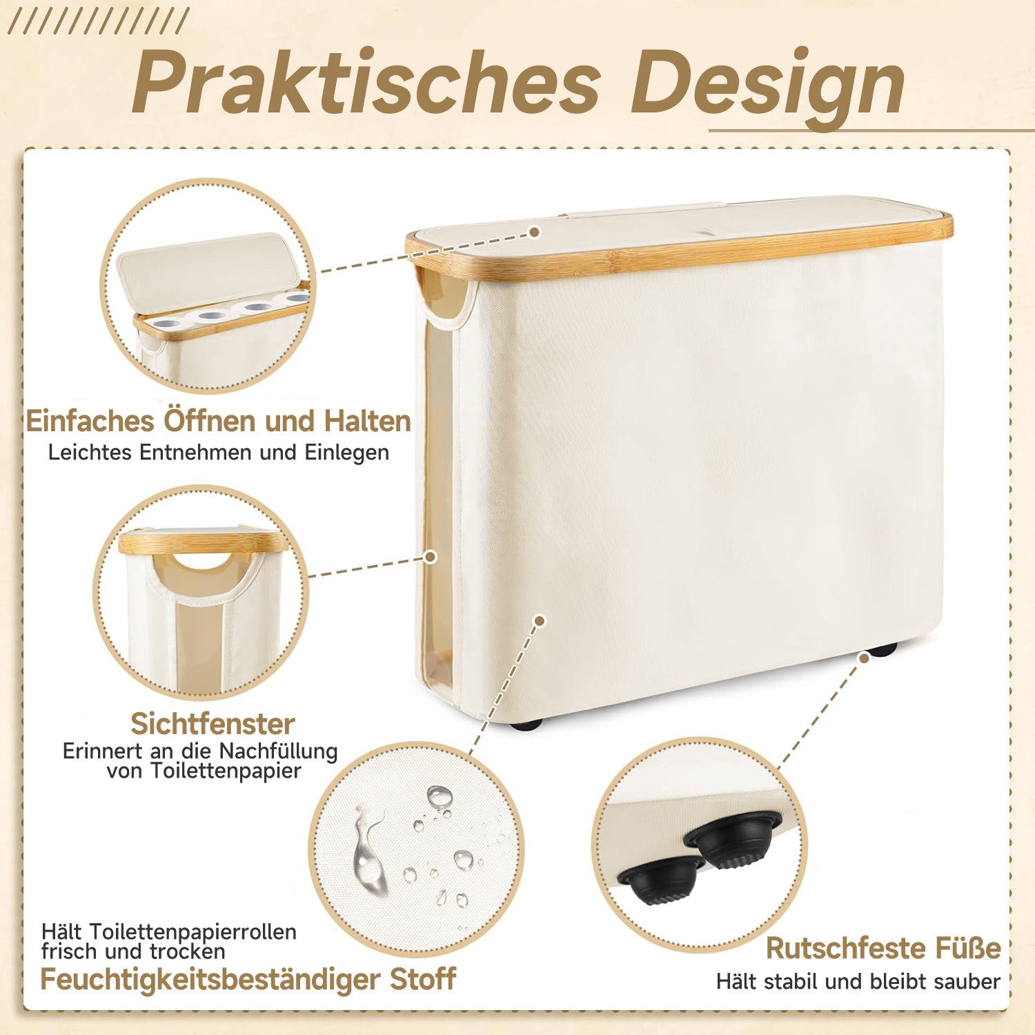 OSTWOLKE Toiletten-Ersatzrollenhalter Toilettenpapier Aufbewahrung Korb mit Deckel, Wasserdicht & Faltbar, Toilettenpapier Aufbewahrung Korb mit Deckel, Wasserd – Bild 5 von 5