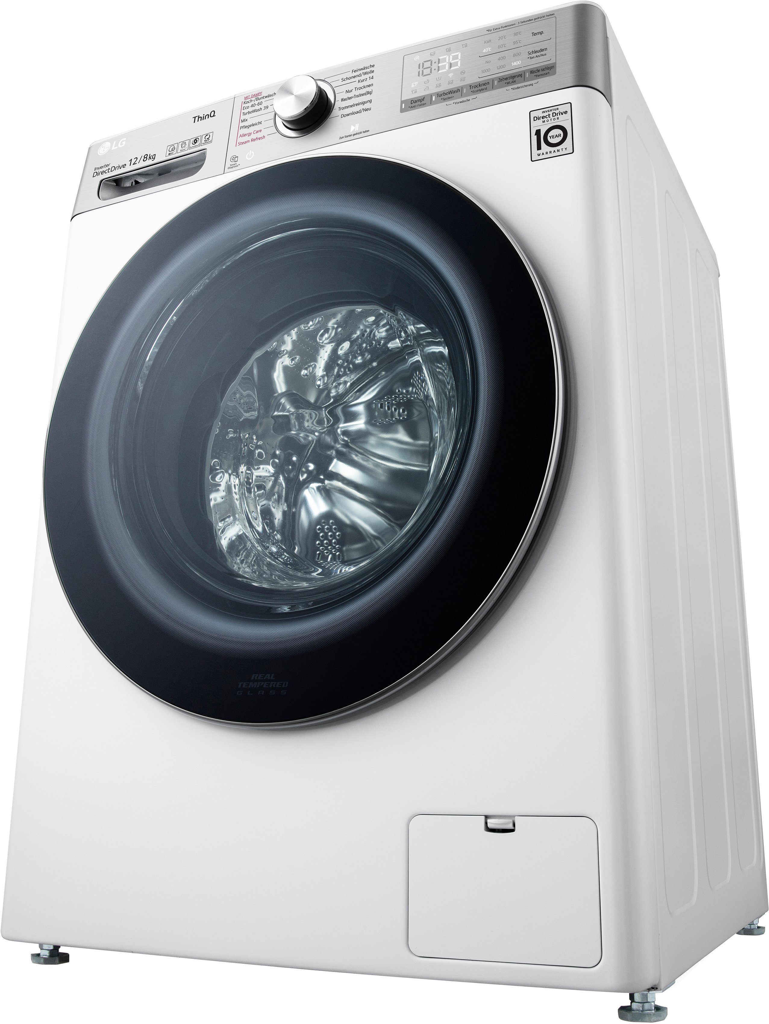 LG Waschtrockner V9WD128H2, 12 kg, Minuten Waschen 8 TurboWash® U/min, 1400 in 39 nur kg, 
