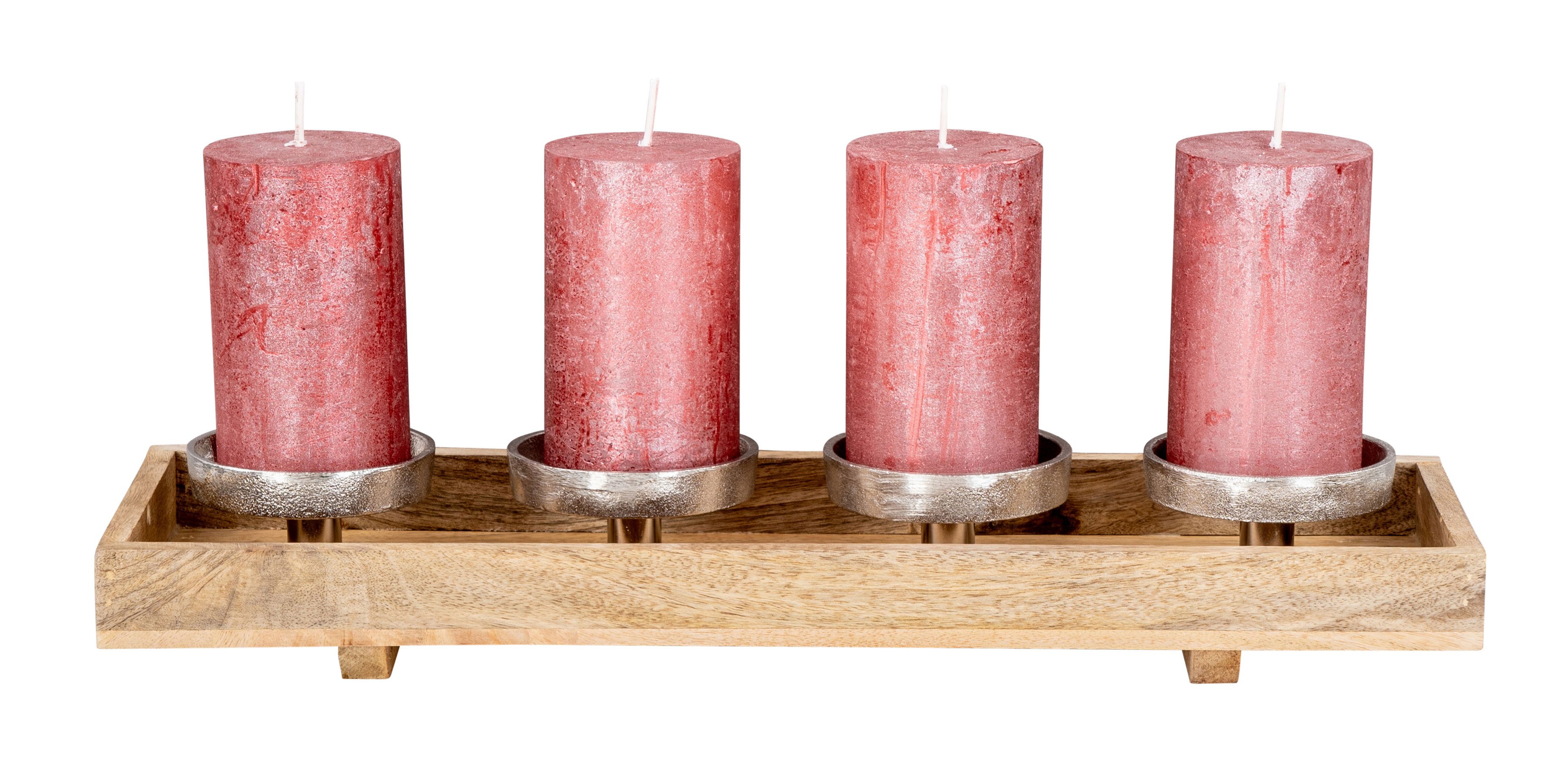 Levandeo® Adventskranz, Adventskranz Holz Lang L46cm Mango Weihnachtsdeko Kerzen Tablett