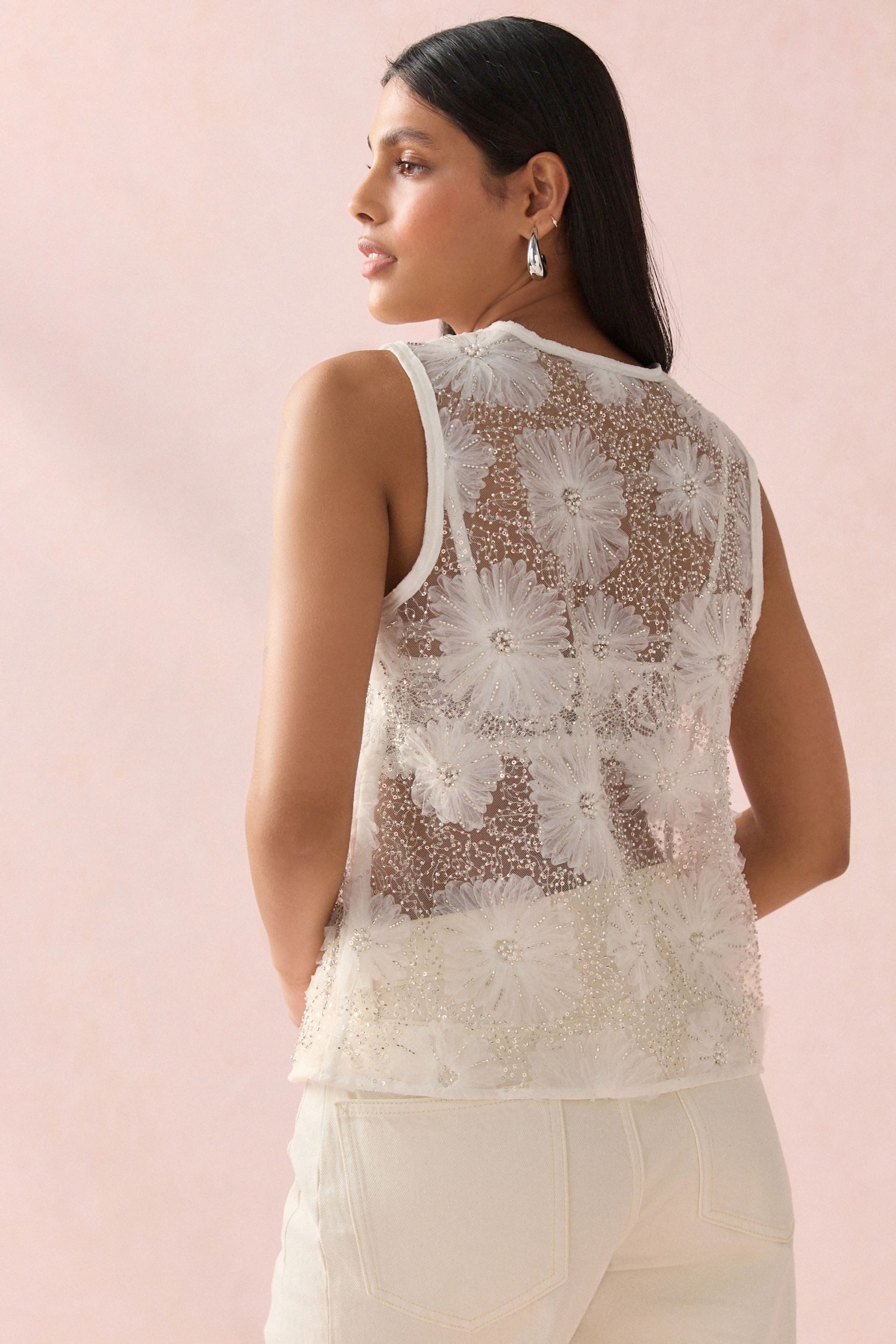 Next Blusentop Perlenbesticktes Paillettentop mit floralem Muster (1-tlg) günstig online kaufen