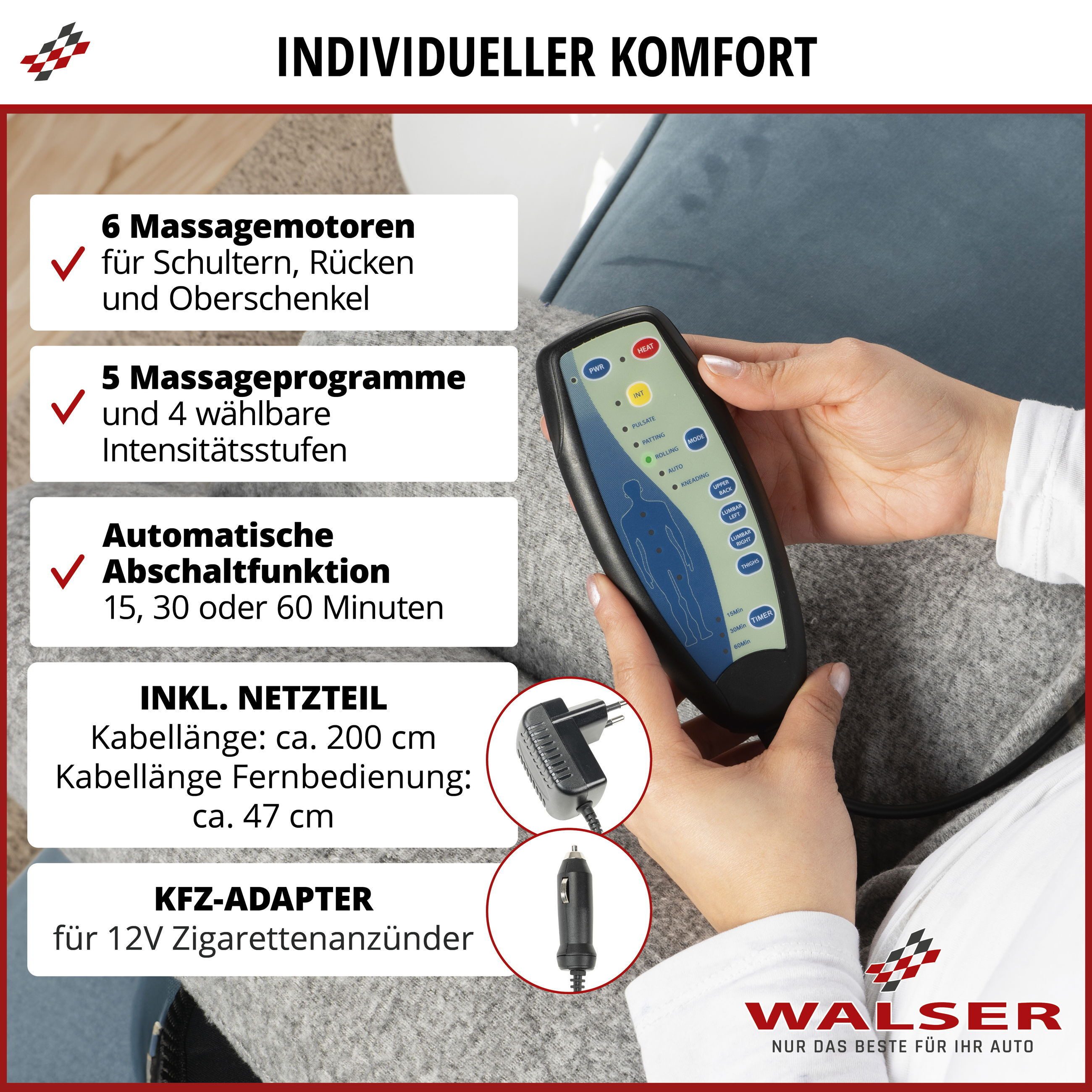WALSER Autositzauflage Massage Sitzaufleger Relax Dri, 1 Stück, 1-tlg.
