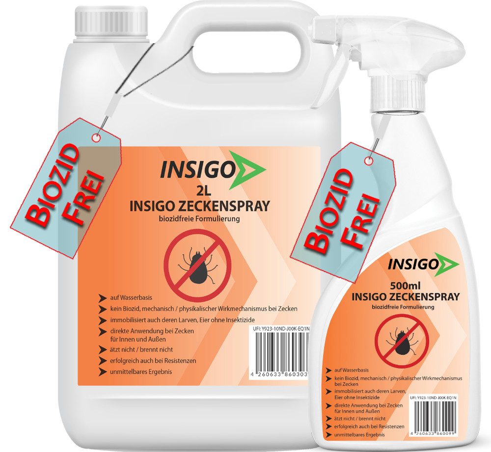INSIGO Insektenspray INSIGO ZECKE, 2.5 l, biozidfreie Formel, auf Wasserbasis, geruchsarm, brennt / ätzt nicht