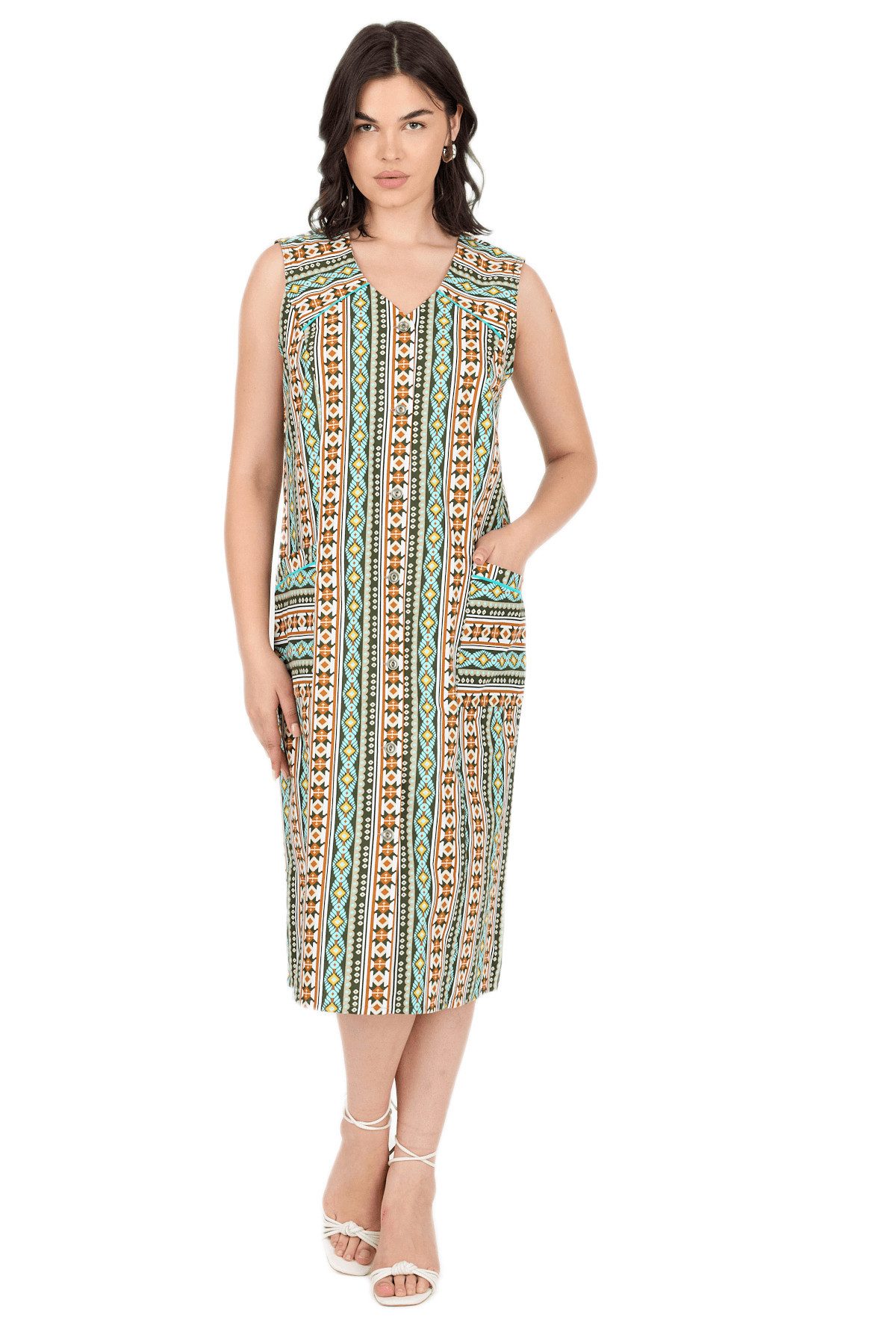 Phistan Tunikakleid Kittel mit Knöpfen – Blumenmuster günstig online kaufen