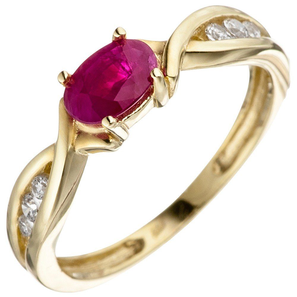 Goldring Damenring mit Rubin, Zirkonia, 333 Gelbgold