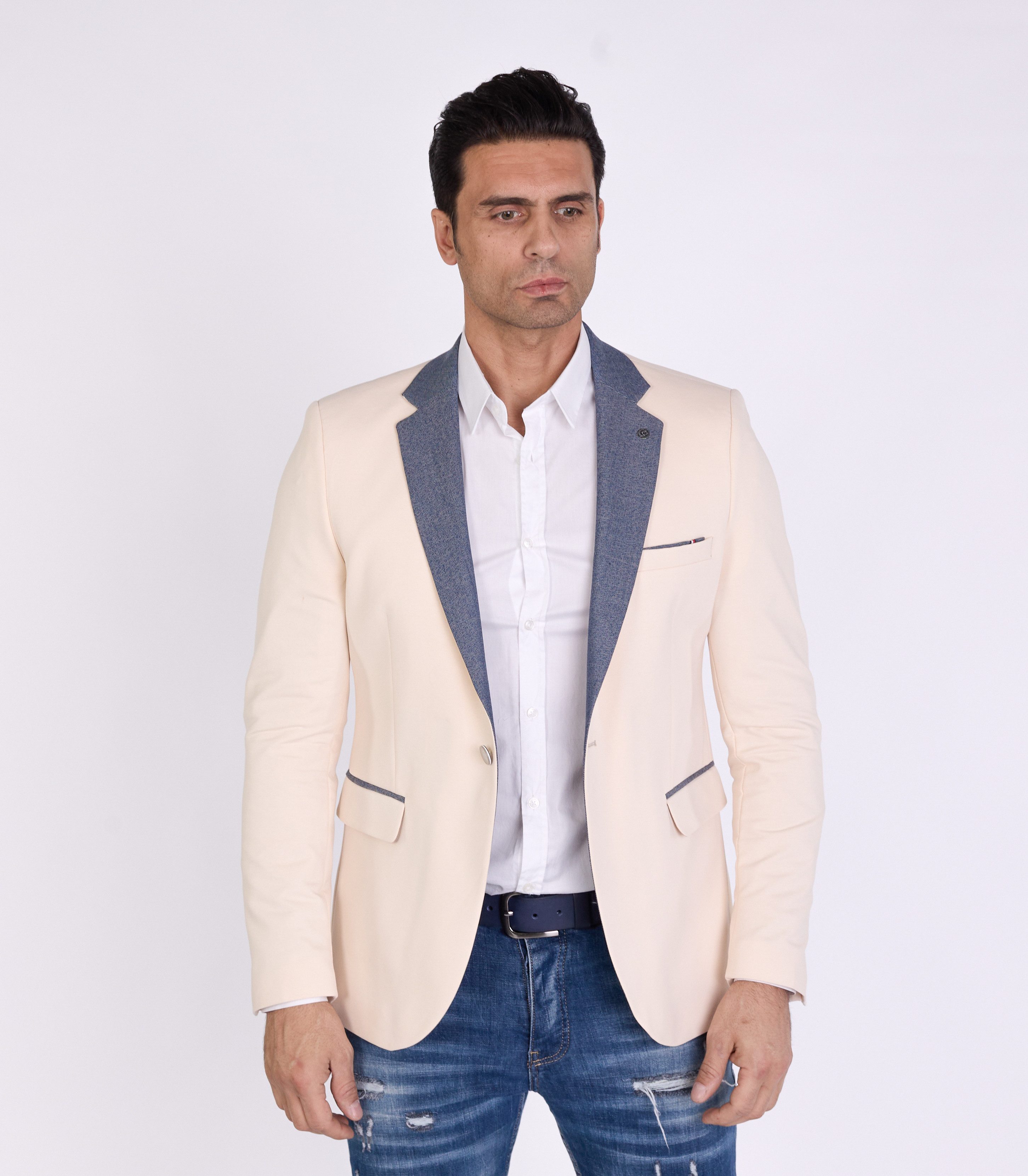 Denim Distriqt Jerseysakko in Slim Fit mit Stretch Beige Gr. 50 entspricht günstig online kaufen