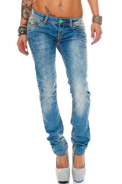 Cipo & Baxx 5-Pocket-Jeans Low Waist Hose BA-CBW0445 Neon Farbige Akzente Stonewashed mit Kontrastnaht