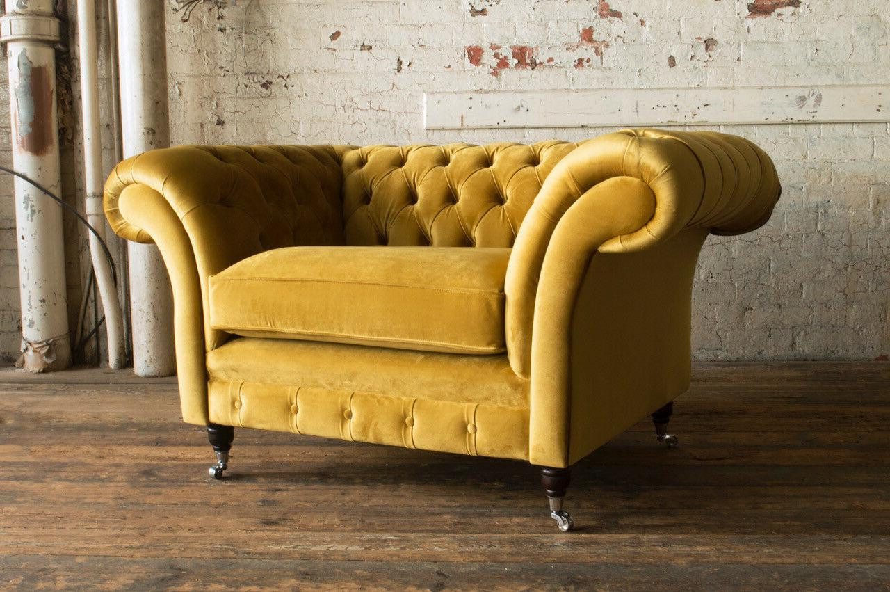 Xlmoebel Chesterfield-Sofa Eleganter Chesterfield Sessel in Gelb mit Knopfverzierungen, Sessel, Hergestellt in Europa