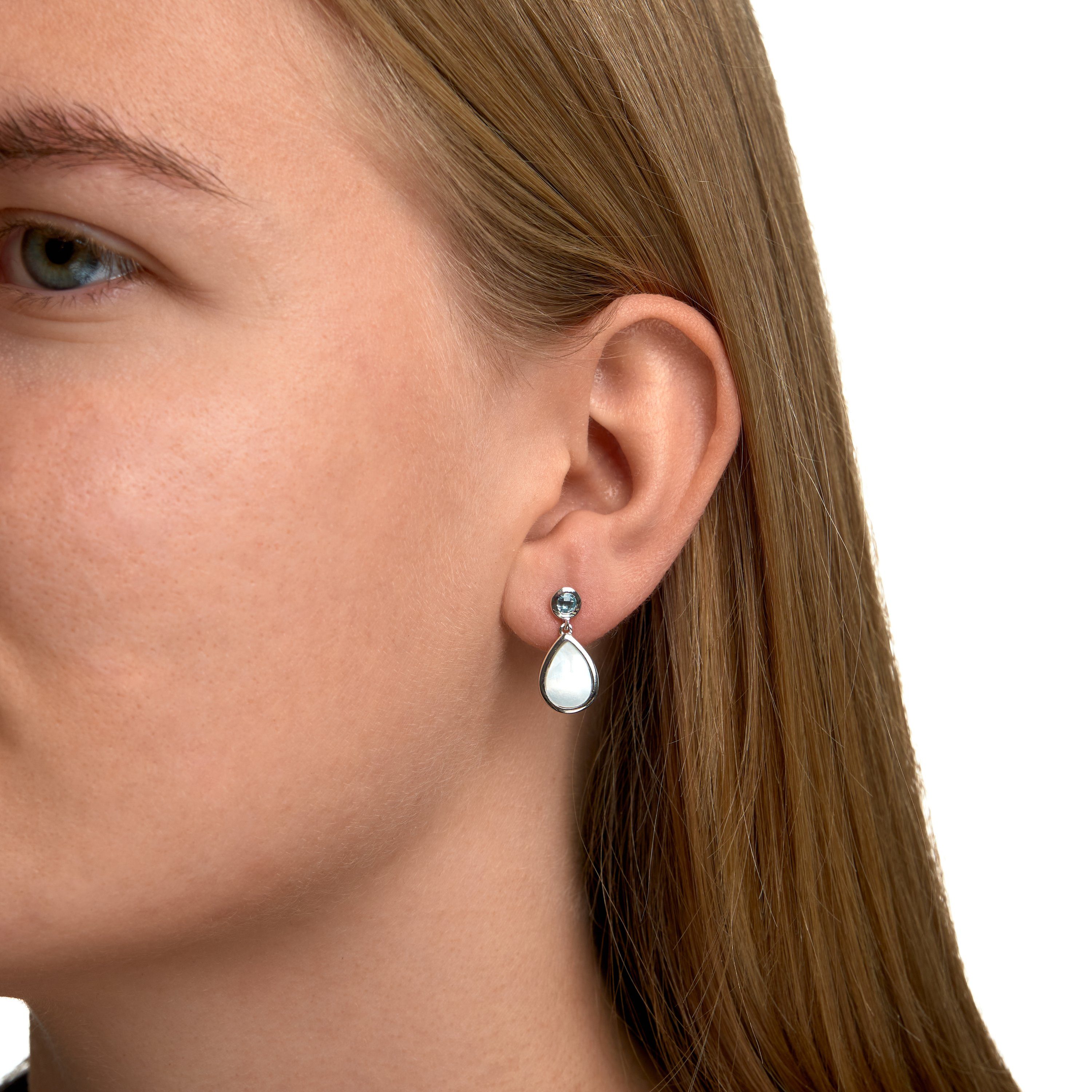 Zeeme Paar Ohrhänger 925/- Sterling Silber Blautopas Perlmutt – Bild 3 von 4