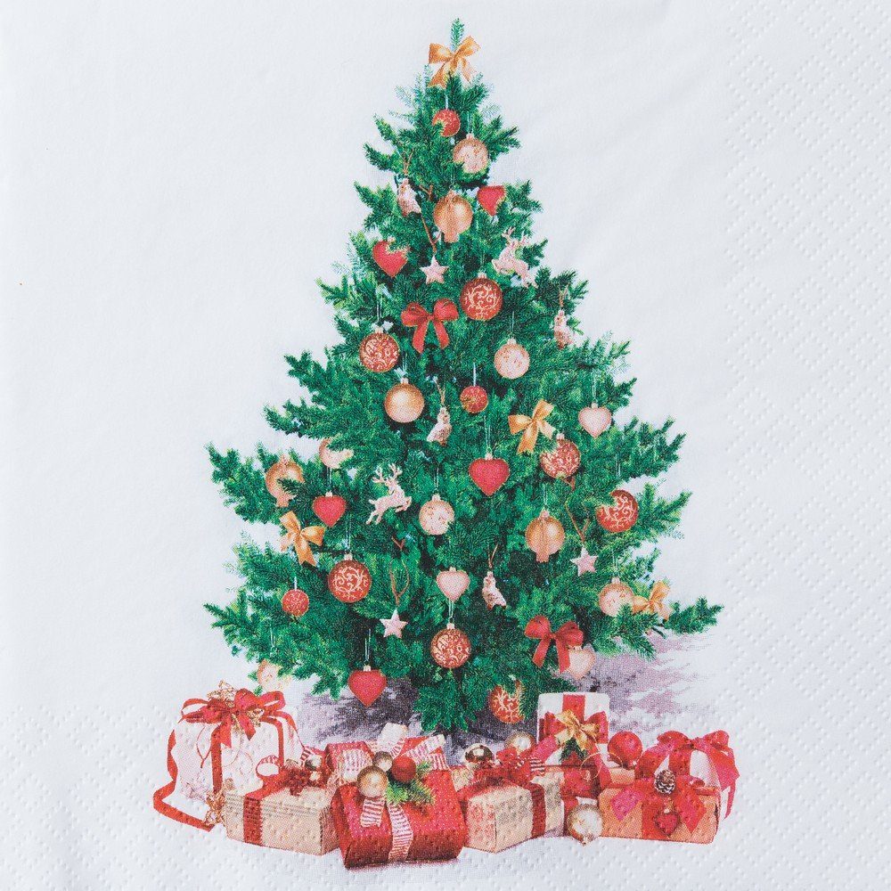 HOME FASHION Papierserviette 20 Servietten Under the Tree - Geschenke unter Weihnachtsbaum 33x33cm, (20 St)