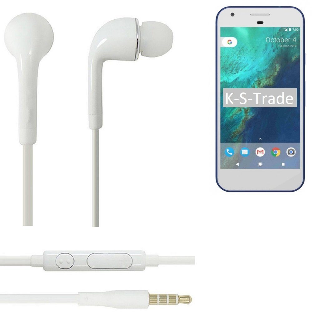 K-S-Trade für Google Pixel In-Ear-Kopfhörer (Kopfhörer Headset mit Mikrofon u Lautstärkeregler weiß 3,5mm)