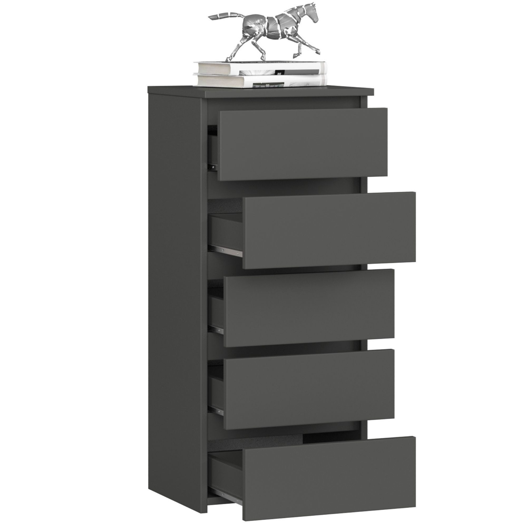 Home Collective Kommode 40 cm breit Holz Highboard Sideboard für Flur Schlafzimmer Wohnzimmer (Mehrzweckschrank Schrank schmal Kommode Schlafzimmer mit Schubladen), Kinderzimmer Organizer, 92 cm hoch mit 5 Schubladen graphit