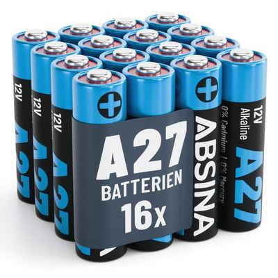 ABSINA 16x 27A 12V Batterie für Garagentoröffner, 27A 12V Alkaline mini Batterie, (1 St)