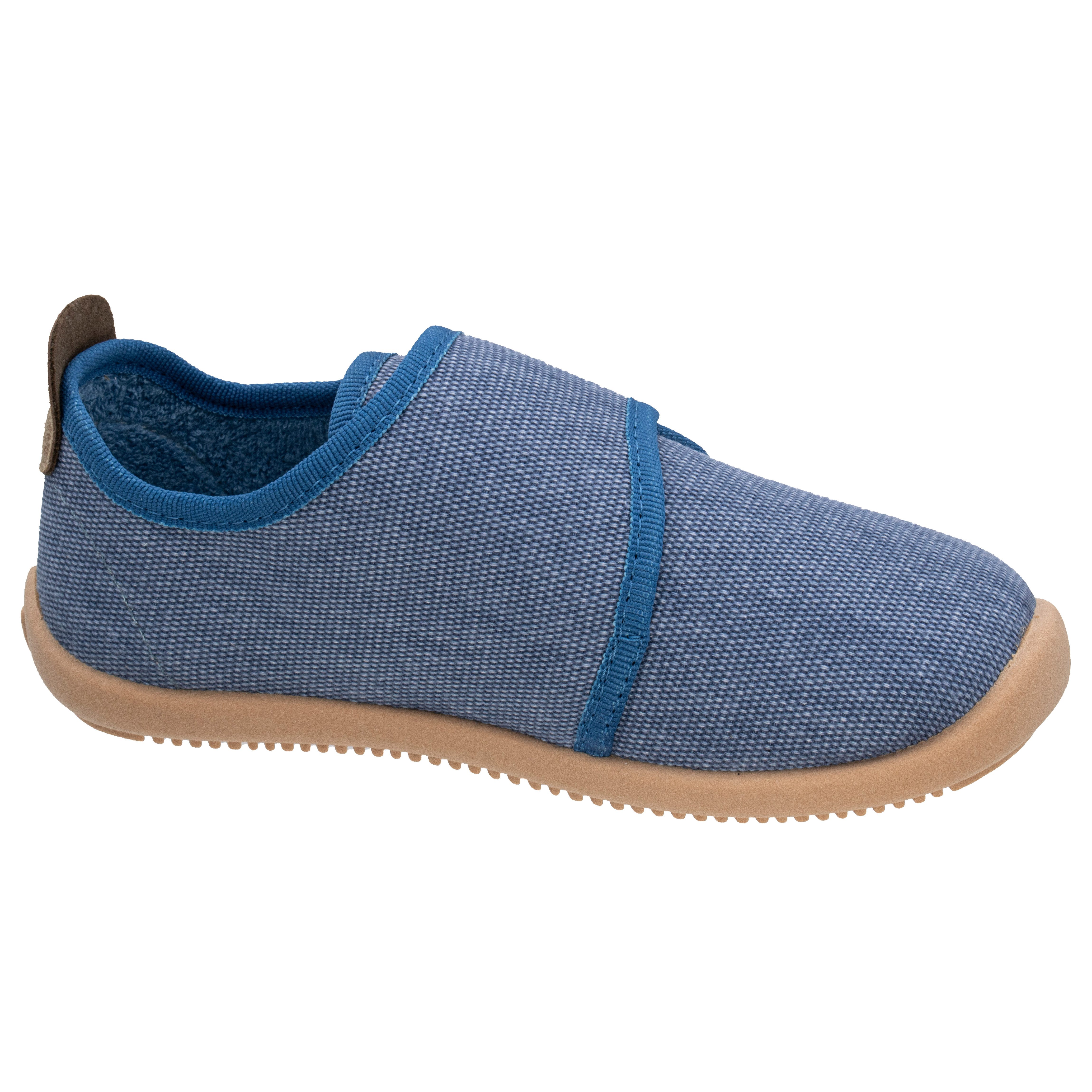 Fischer-Markenschuh Softer Hausschuh für Kinder, aus Baumwollleinen, mit Frotteefutter, Klettverschluss