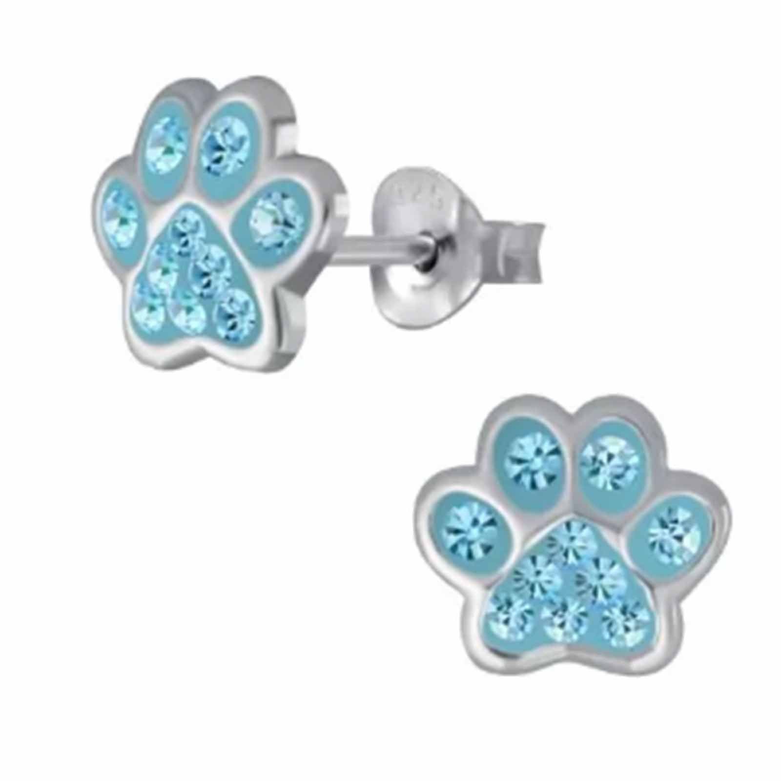 schmuck23 Paar Ohrstecker Kinder Ohrringe Kristall Pfote 925 Silber, Kinderschmuck