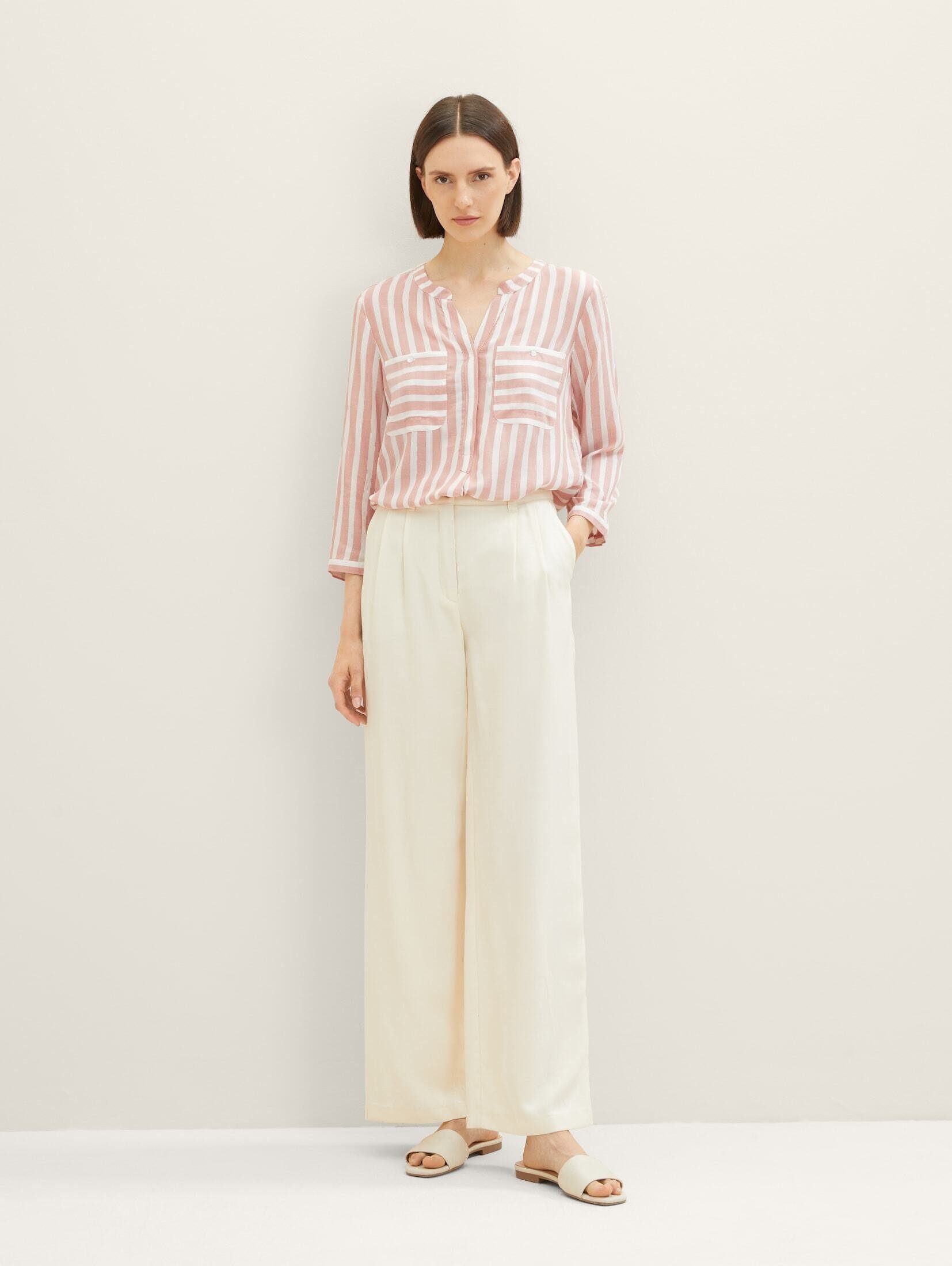 Bluse TOM stripe offwhite Taschen Gestreifte mit vertical Langarmbluse rose TAILOR