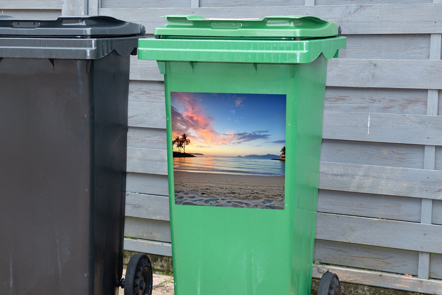 MuchoWow Wandsticker - Tropisch (1 Mülltonne, Strand Mülleimer-aufkleber, Sticker, Abfalbehälter - Farben St), Container