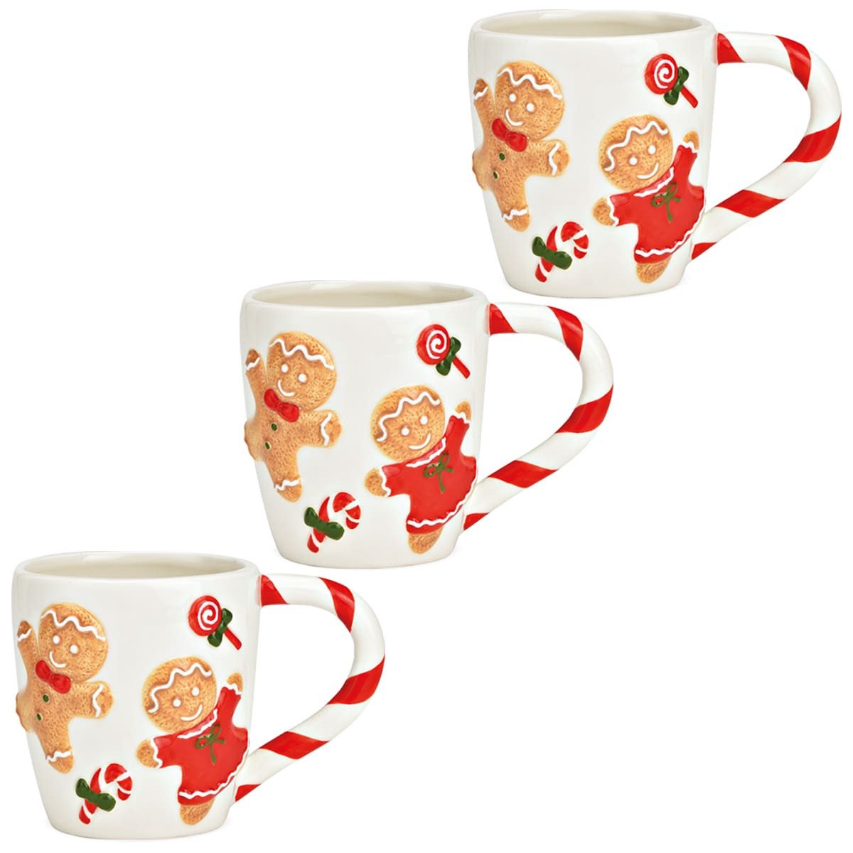 Tasse Lebkuchenfigur Weihnachts-Tassen Keramik 3er Set in 10 cm, 320 ml