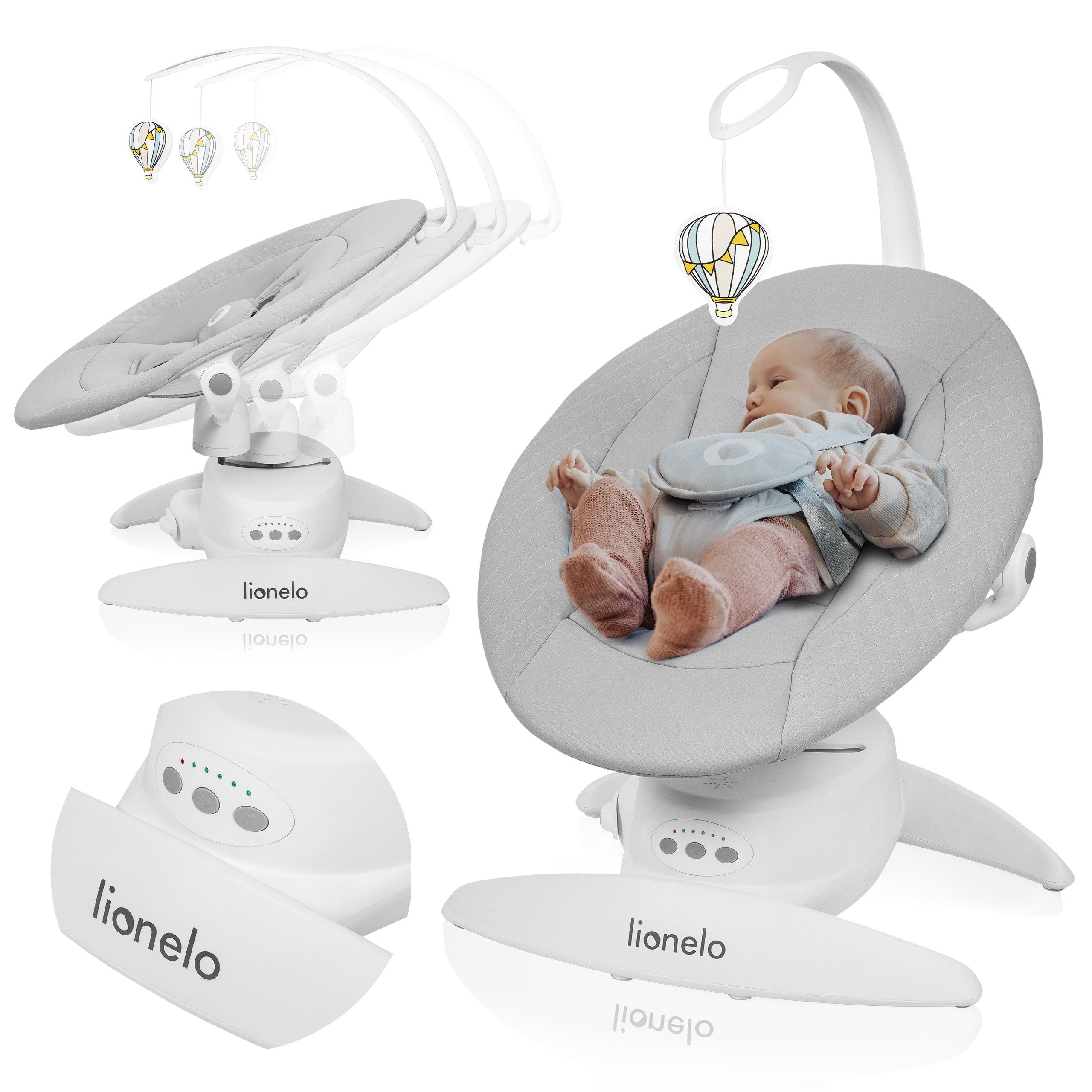 lionelo Babywippe IRIS, 360 Grad/ ab Geburt/12 Wiegenlieder/leicht und leise