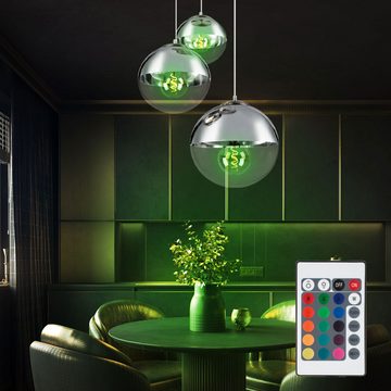 etc-shop LED Pendelleuchte, Leuchtmittel inklusive, Warmweiß, Farbwechsel, Hänge Leuchte Kugeln Fernbedienung Glas Pendel Chrom Lampe