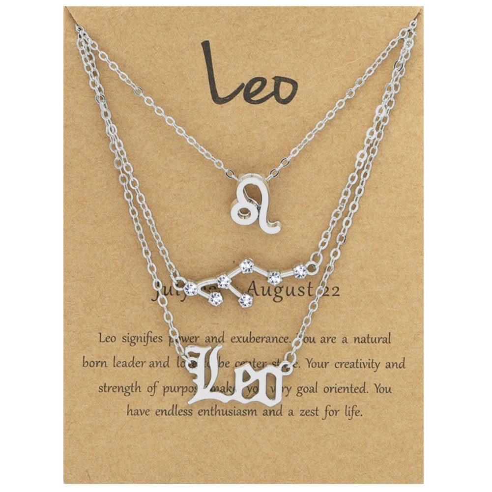 Leo Herzkette Silber 12 Für Frauen Zodiacs Blusmart Halskette Alphabete Vintage 3PCS