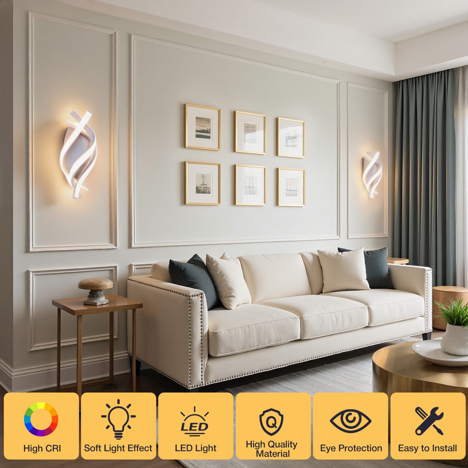 BlingBin LED Wandleuchte Wandlampe Innen 21W 3360LM für Schlafzimmer, Warmweiß, 3000K, LED fest integriert, Warmweiß, gebogene Design Wandlicht für Wohnzimmer Treppenhaus Flur
