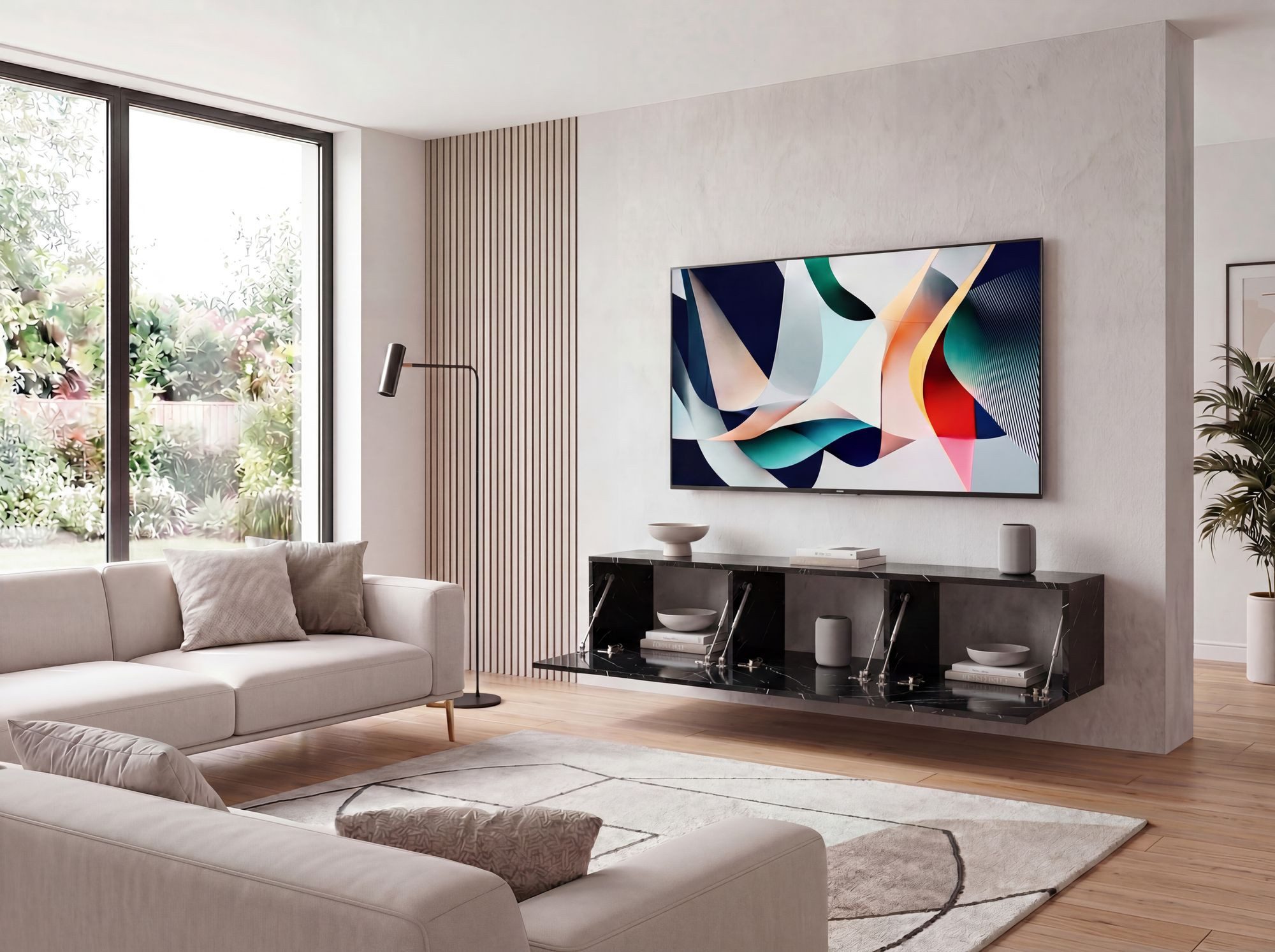 FINEBUY Lowboard FB58628 TV Schrank Hängend 160 cm Marmor-Optik TV-Kommode Klapptür (Marmor-Optik Schwarz 120x30x30 cm mit zwei Türen), TV-Kommode Hoch, TV-Schrank Modern, Fernsehtisch