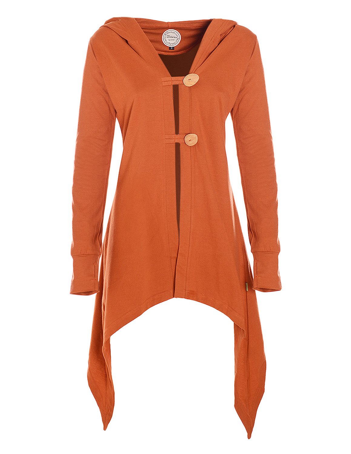 Vishes Langjacke Zipfeljacke kurzer Variante Boho Cardigan Kapuze Holzknöpfe Baumwolle Alternative Bekleidung, Ethno, Hippie, Retro Style