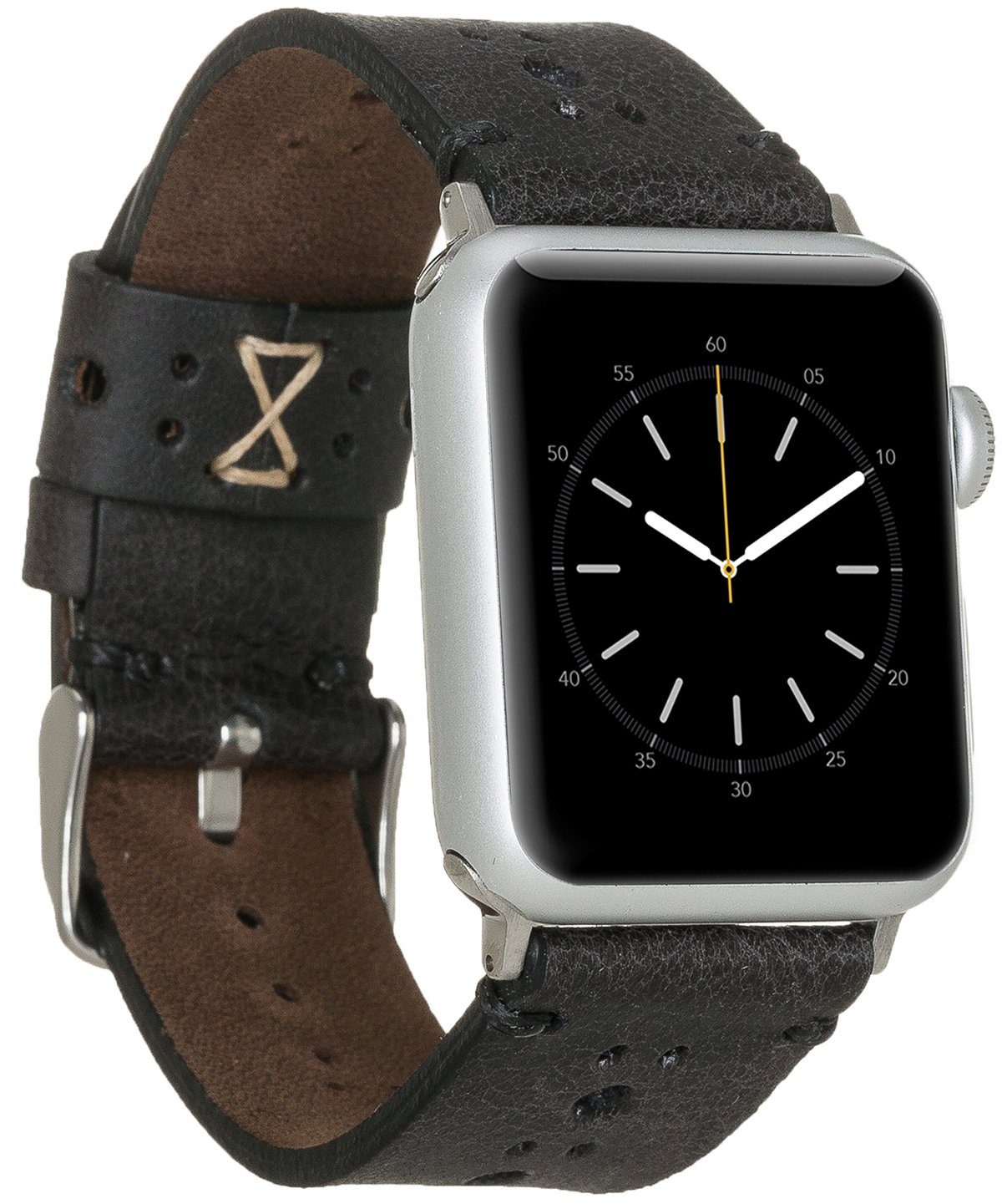 Burkley Smartwatch-Armband Vintage für Apple Watch Leder Armband, kompatibel mit Apple Watch Series 1-8 in 42/44/45mm Schwarz