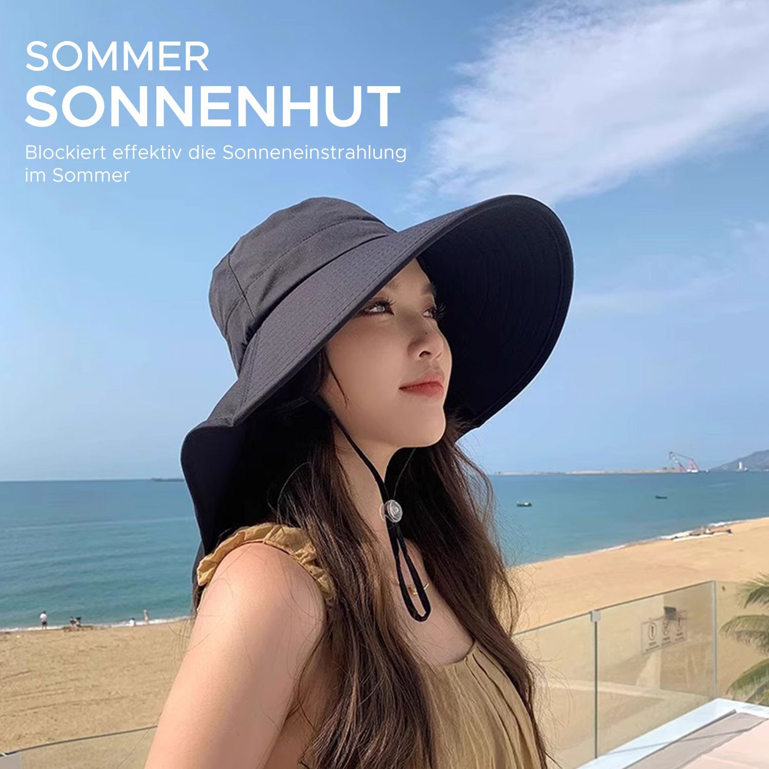 Refttenw Sonnenhut Damen Breiter Krempe Sonnenhut UV Schutz Strandhut mit N günstig online kaufen