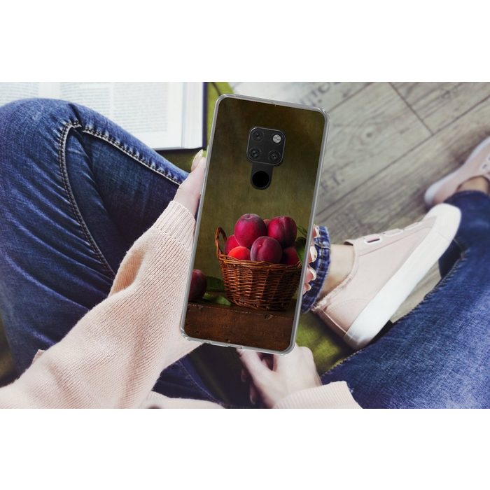MuchoWow Handyhülle Korb - Pflaume - Rosa - Rustikal - Obst - Stilleben Phone Case Handyhülle Huawei Mate 20 Silikon Schutzhülle OR12330