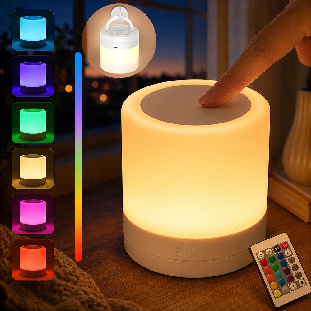 PRIISF LED Tischleuchte LED Nachtlicht Akku Nachttischlampe Kabellos Tischlampe Touch Dimmbar, Wiederaufladbar, Kinder Schlafzimmer, Atmosphäre, USB Wiederaufladbar Nachtlampe 7 Farbmodi MobilesLicht Farbwechsel