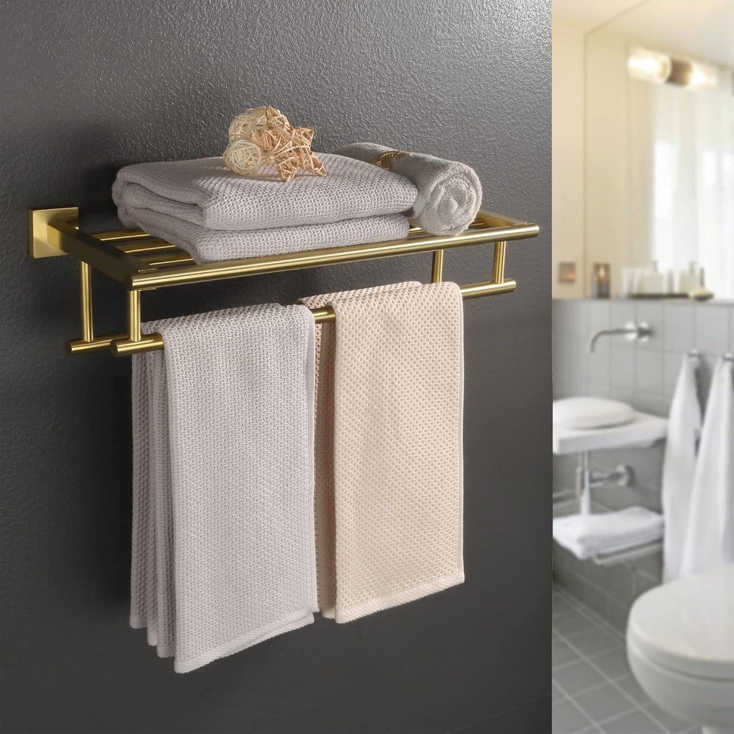 LuxusKollektion Handtuchstange Handtuchhalter Wand Edelstahl Ablage Bohren Badezimmer Gold 50cm