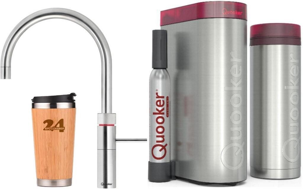 QUOOKER Küchenarmatur QUOOKER FUSION ROUND Chrom VAQ PRO3 mit CUBE 2 (3FRCHRCUBE) (2-St) 100°C Kochendwasserhahn mit Trinkwassersystem