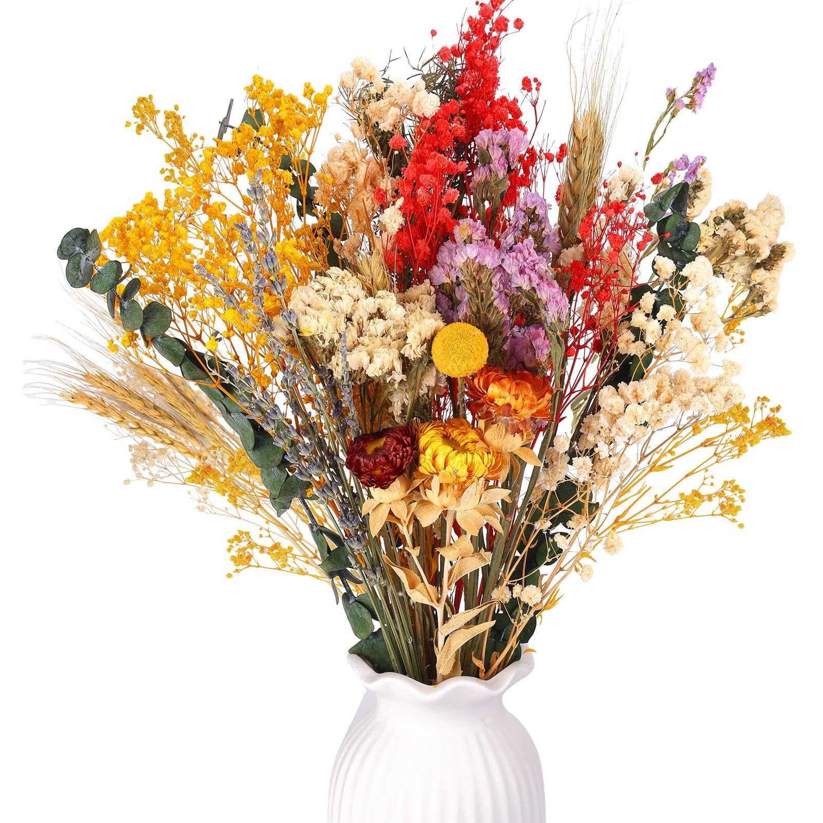 Trockenblume Trockenblumenstrauß Groß Set, Brautstrauß Trockenblumen Strauß, Diwzbyn, Groß zum Basteln Strohblumen Getrocknet für Wohnzimmer Home