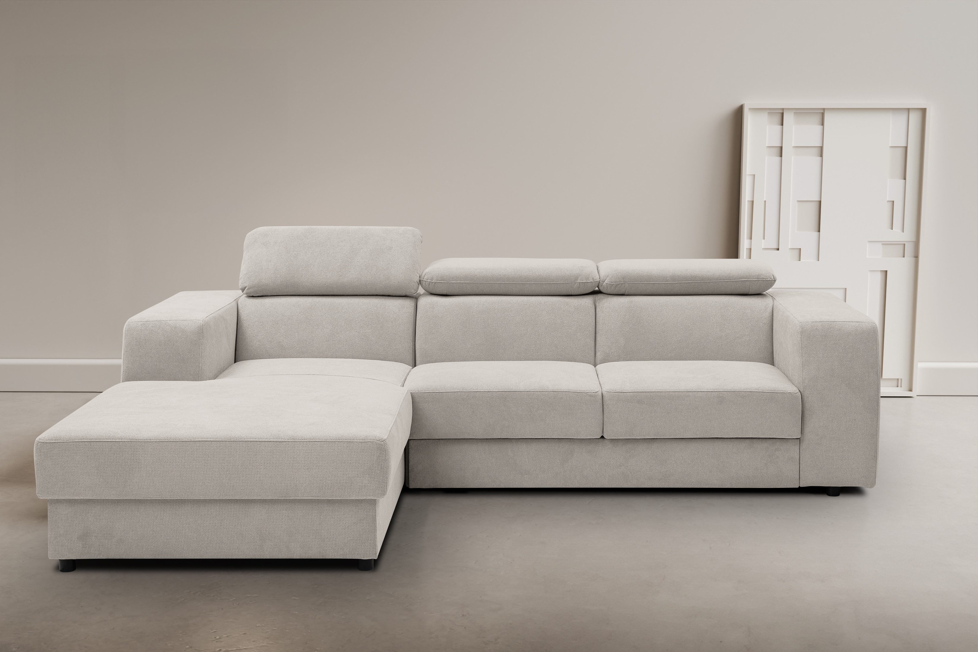 WERK2 Ecksofa Cherry, modernes Sofa mit Komfortfunktionen, Breite 270cm, L-Form, bequem, mit verstellbaren Kopfteilen, Schlaffunktion und Bettkasten