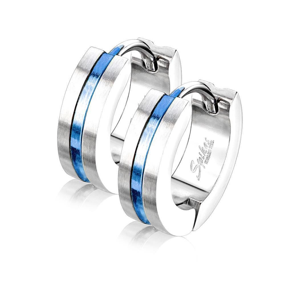 BUNGSA Creolen-Set Klapp-Creolen mit Mittelstreifen aus Edelstahl Unisex dunkelblau (1 Paar (2 Stück), 2-tlg), Ohrschmuck Ohrringe