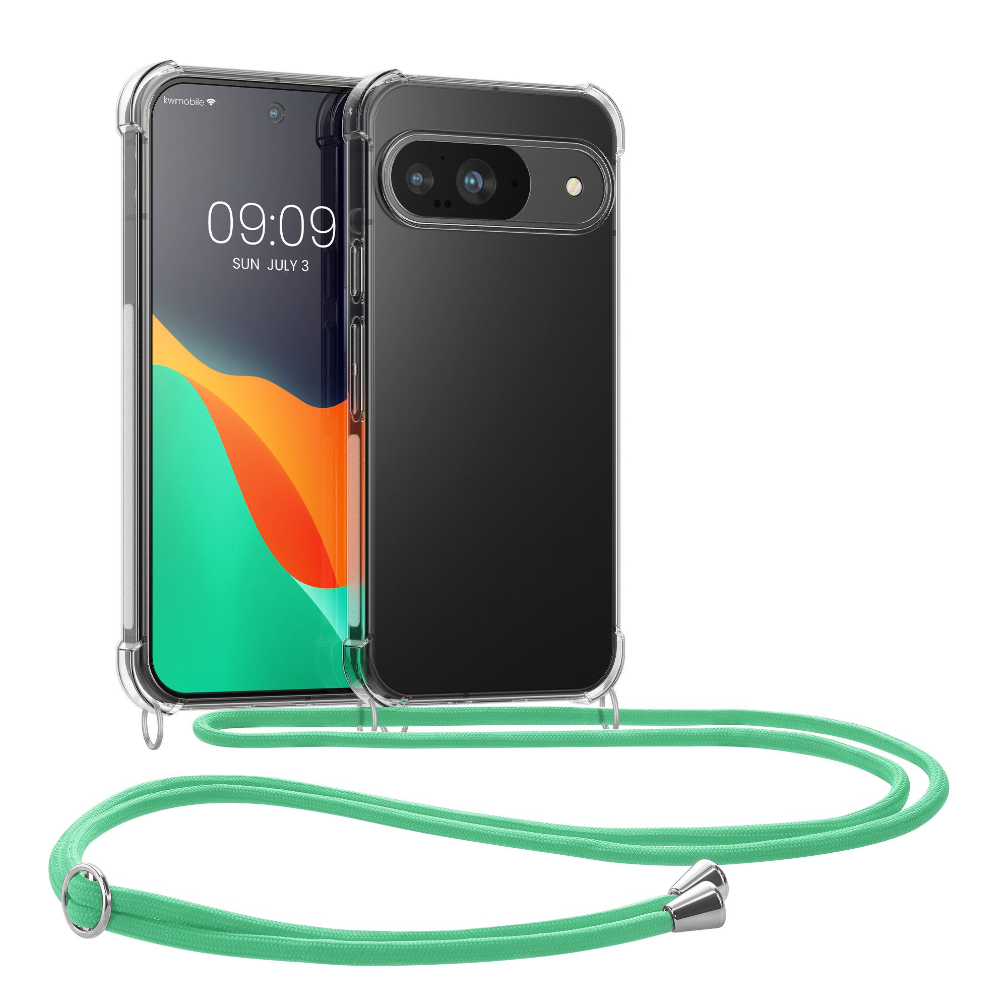 kwmobile Etui Necklace Case für Google Pixel 9 / Pixel 9 Pro, Hülle Silikon mit Handykette - Band Handyhülle