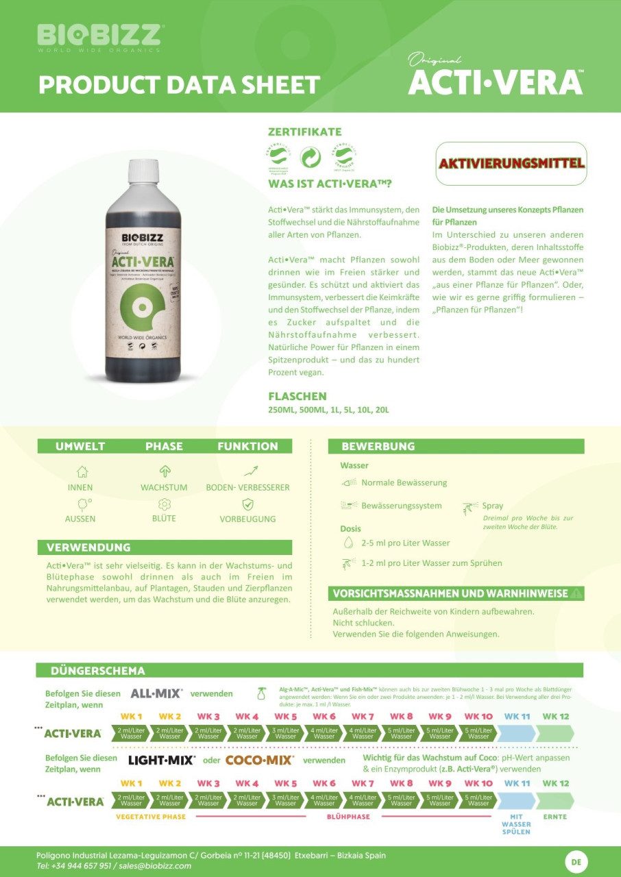 Biobizz Pflanzendünger BioBizz Dünger Acti-Vera 250 günstig online kaufen