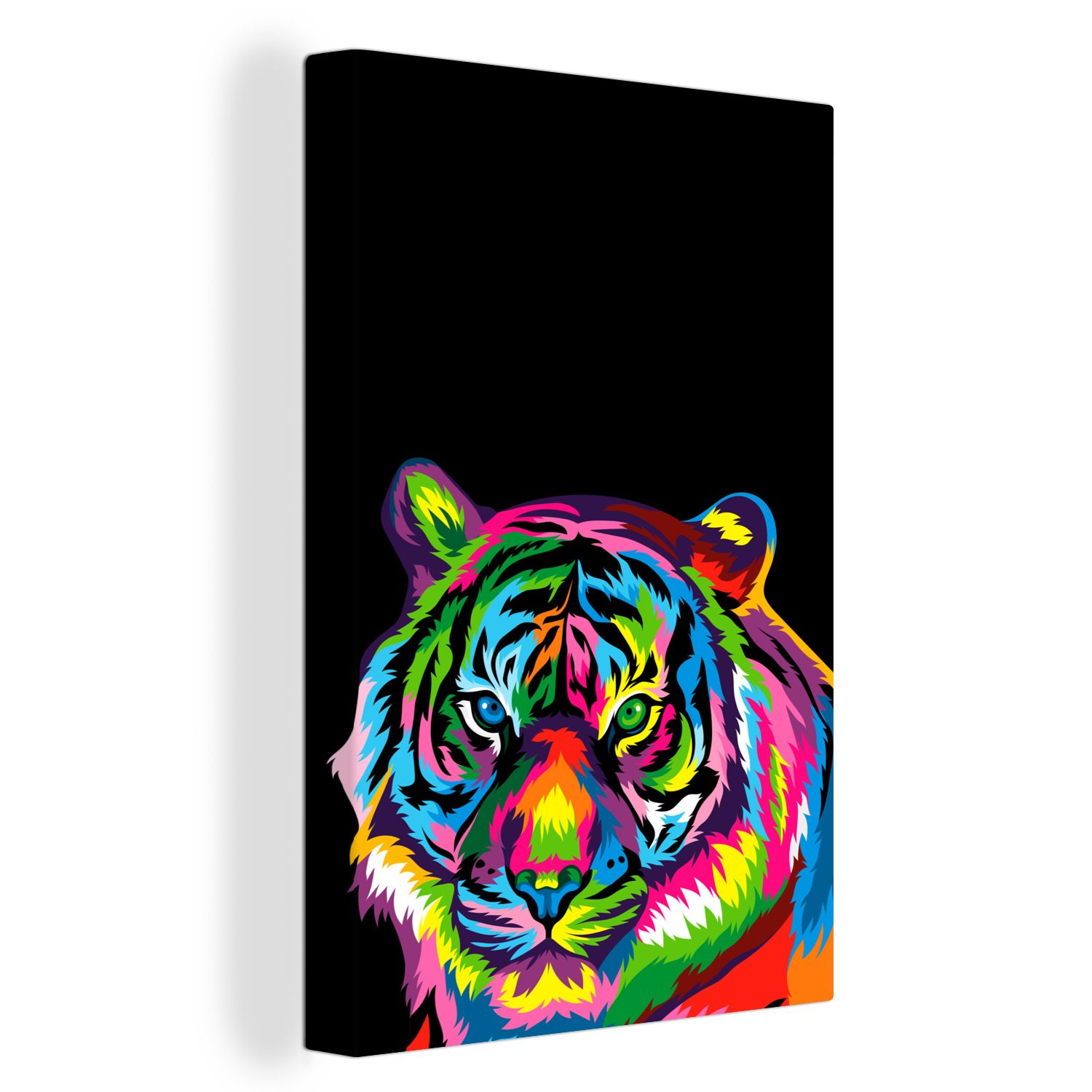 OneMillionCanvasses® Leinwandbild Tiger - Schwarz - Regenbogen, (1 St), Leinwandbild fertig bespannt inkl. Zackenaufhänger, Gemälde, 20x30 cm