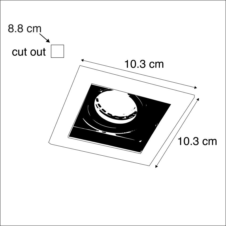 Qazqa LED Einbaustrahler Carree, LED wechselbar, GU10, Schwarz, Modern, Stahl, 1-flammig