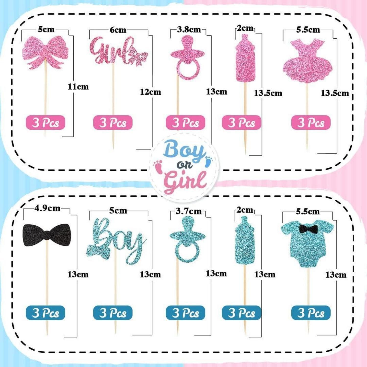 LuxusKollektion Sticker Tortendeko Babyparty 30 Stück Gender Reveal Kuchendeko Jungen Mädchen