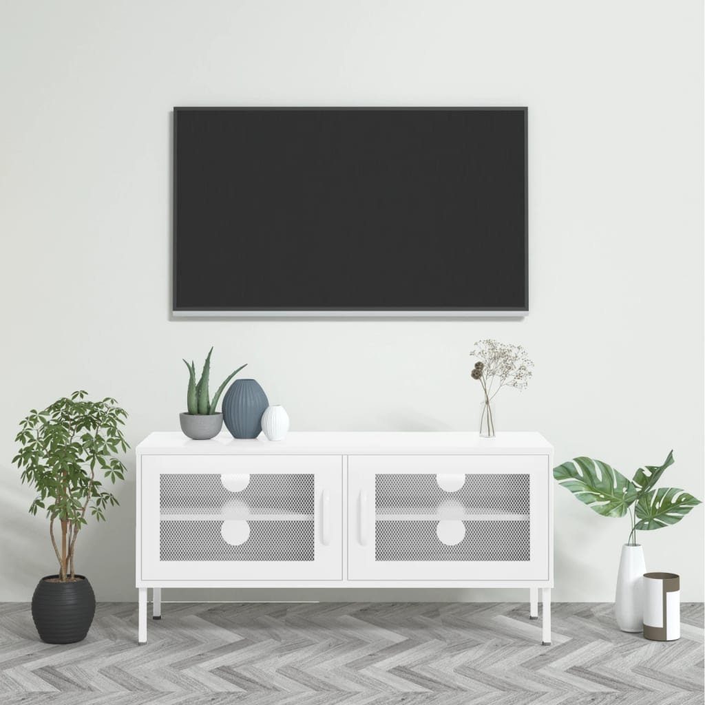 furnicato TV-Schrank Weiß Stahl 105x35x50 cm