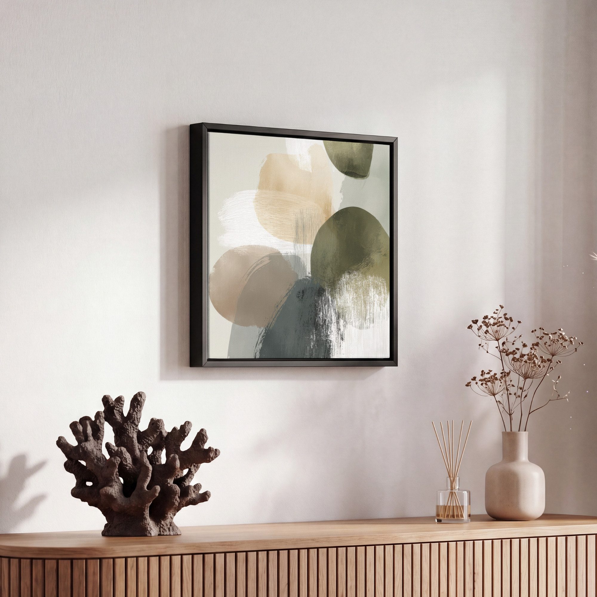 OneMillionCanvasses® Leinwandbild mit Rahmen - Minimalistisch - Kreise - Pinselstriche - Beige, Fotodruck (1 St), Leinwand Bilder Klein, Wand Dekoration Aesthet – Bild 5 von 5