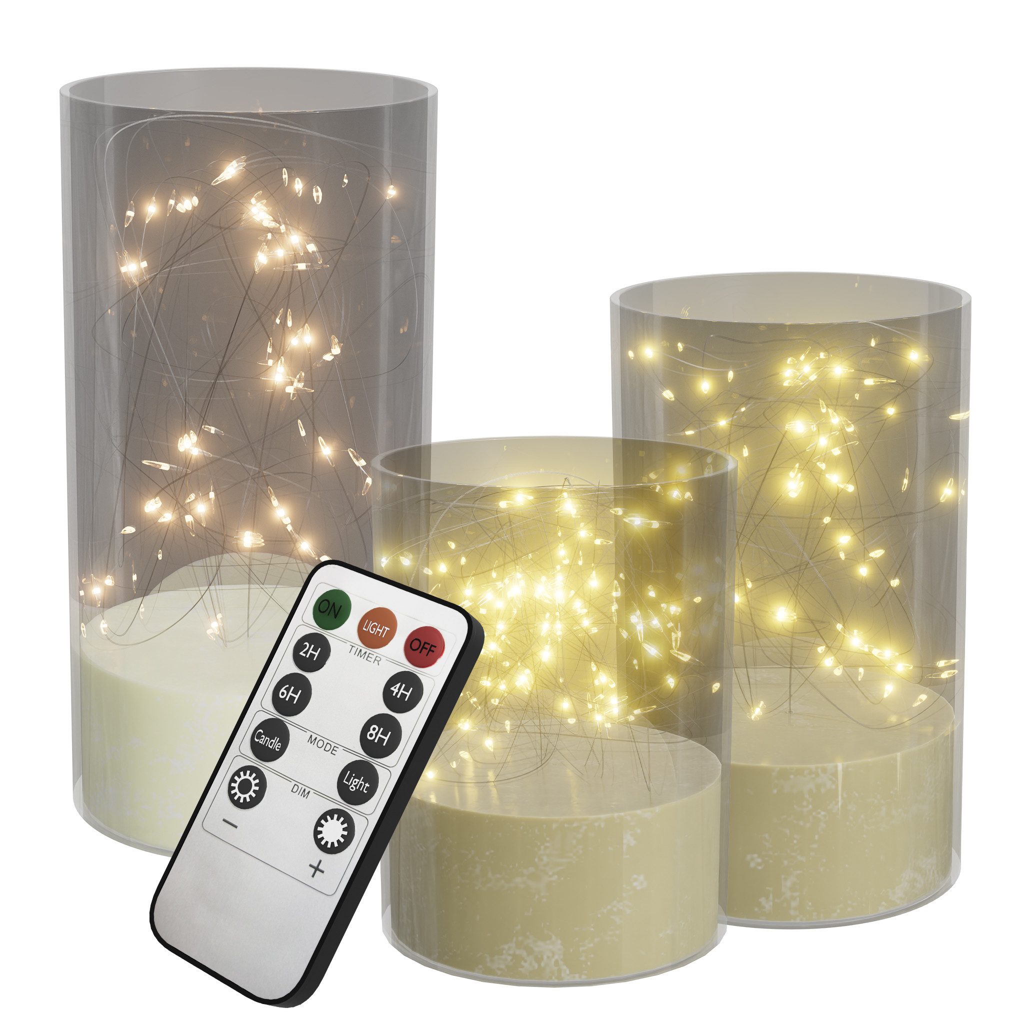 FIVMEN LED-Kerze 3 Stück LED Kerzen Flackernde mit Eingelassener Lichterket günstig online kaufen